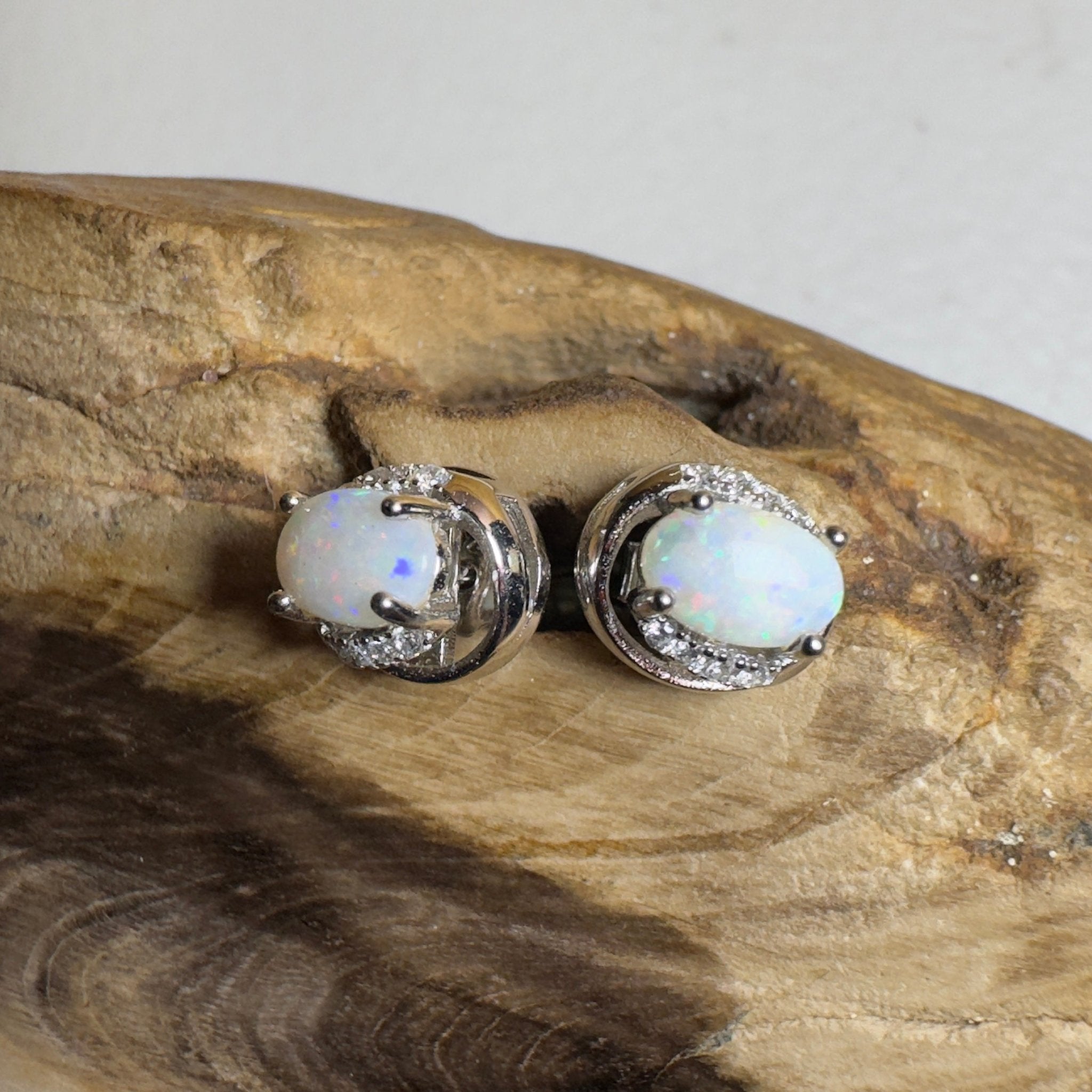 Morning Mist Studs ~ 0.6ct Coober Pedy Opal Sterling Silver Earrings