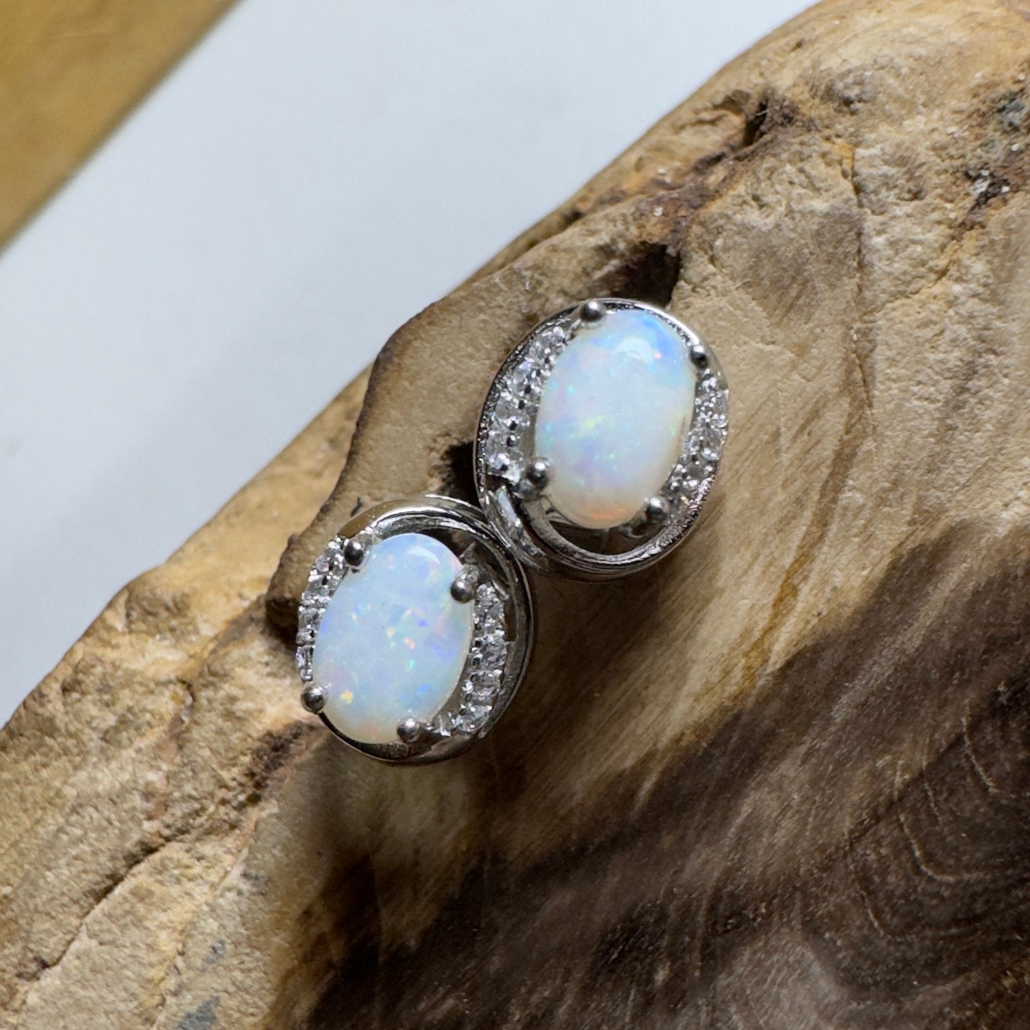 Morning Mist Studs ~ 0.6ct Coober Pedy Opal Sterling Silver Earrings