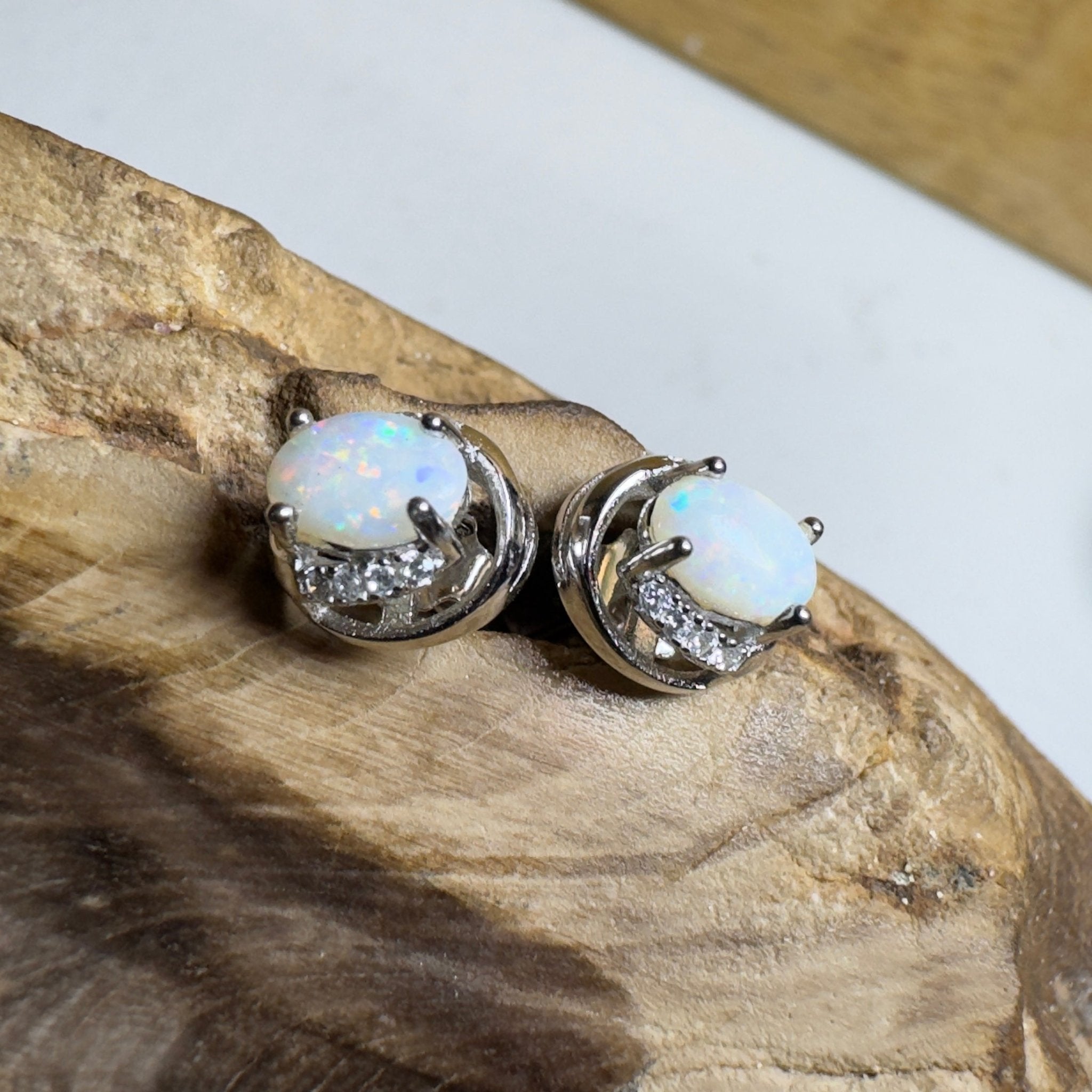 Morning Mist Studs ~ 0.6ct Coober Pedy Opal Sterling Silver Earrings