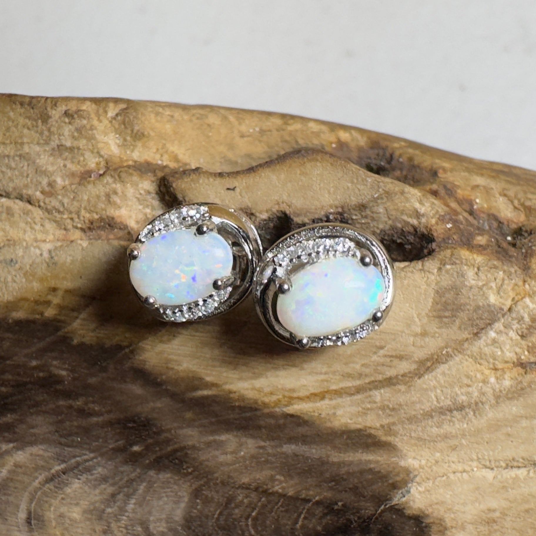 Morning Mist Studs ~ 0.6ct Coober Pedy Opal Sterling Silver Earrings
