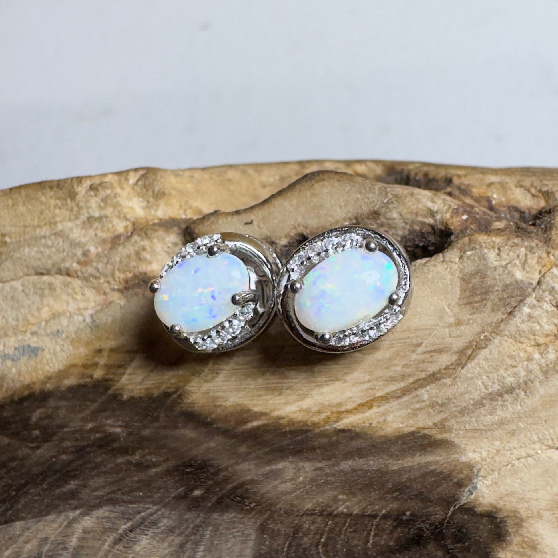 Morning Mist Studs ~ 0.6ct Coober Pedy Opal Sterling Silver Earrings
