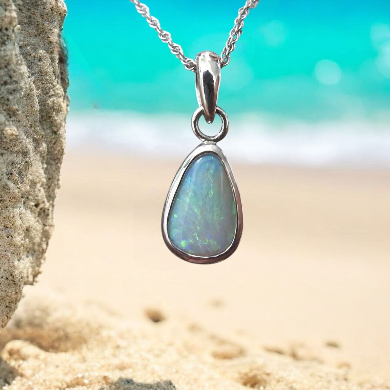 Morning Waves – 1.9ct Solid Lightning Ridge Opal 925 Sterling Silver Pendant Necklace