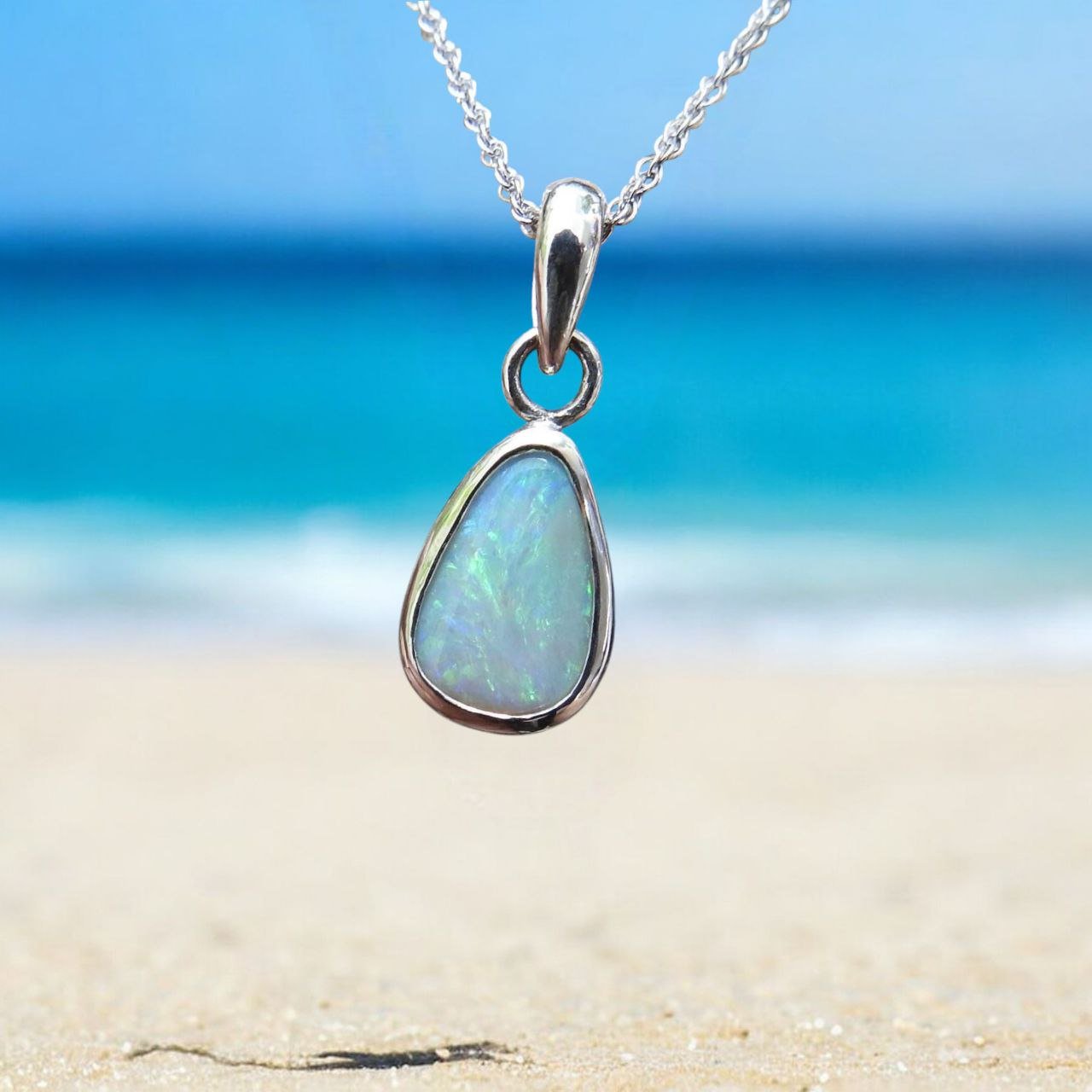 Morning Waves – 1.9ct Solid Lightning Ridge Opal 925 Sterling Silver Pendant Necklace