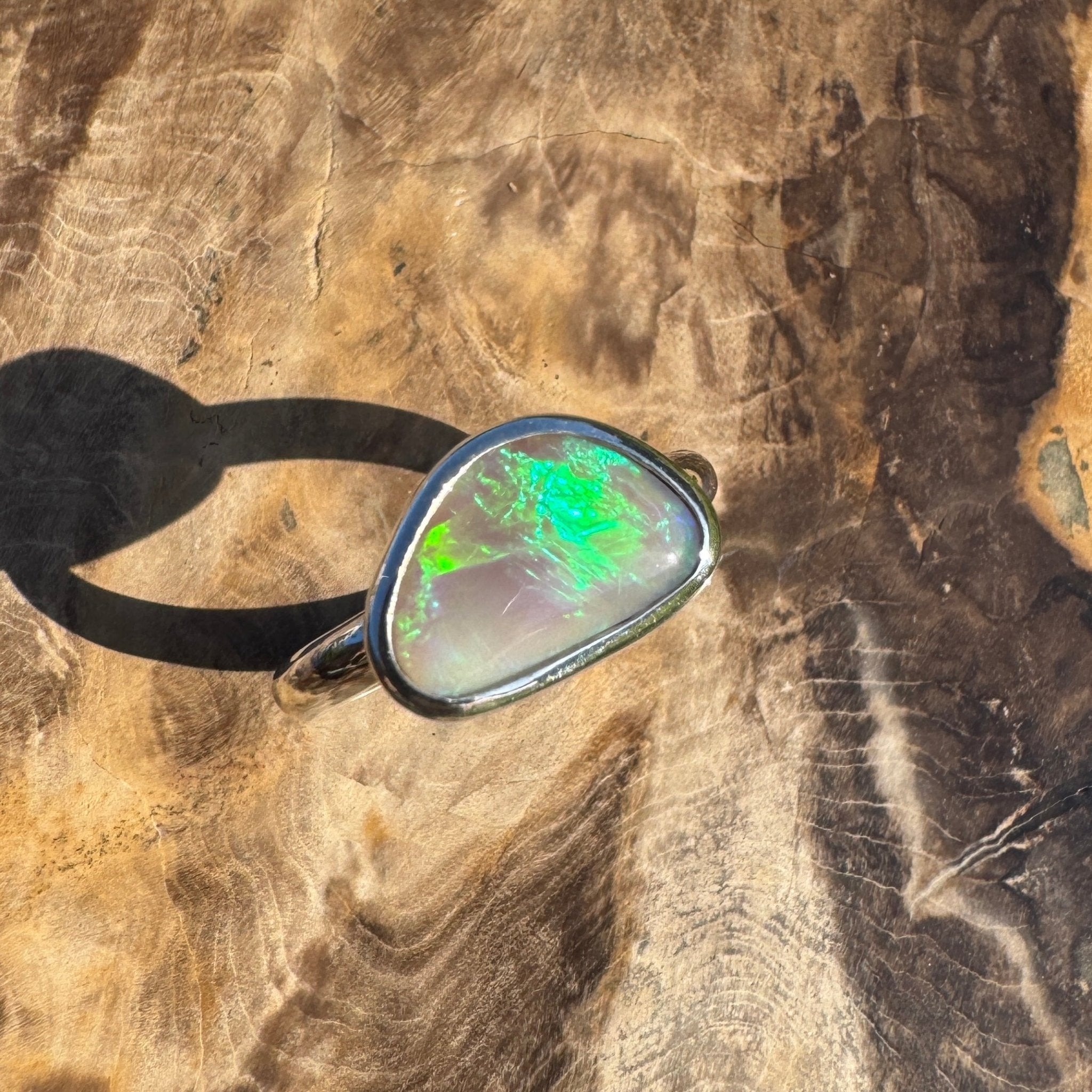 Mornington Tide – 2.5ct Solid Lightning Ridge Crystal Opal 925 Sterling Silver Ring