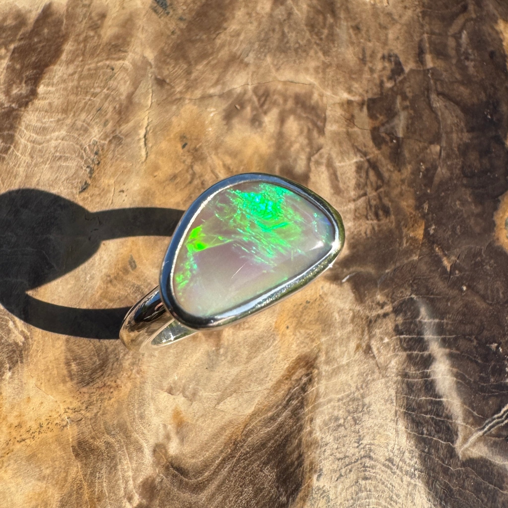 Mornington Tide – 2.5ct Solid Lightning Ridge Crystal Opal 925 Sterling Silver Ring