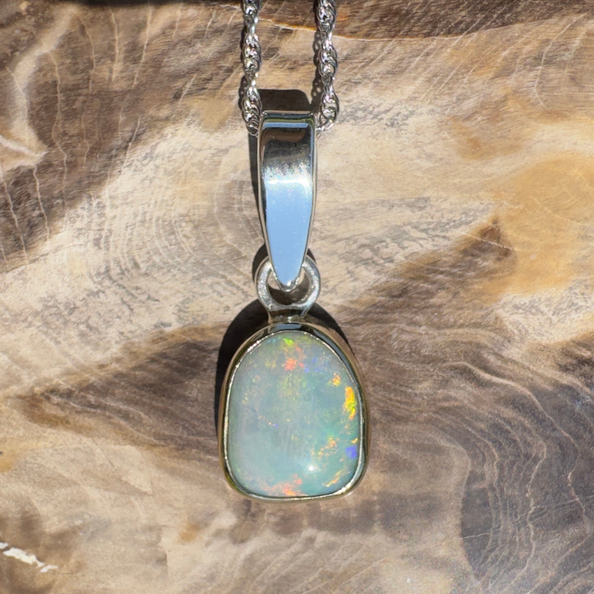 Mornington View ~ 4ct Solid Lightning Ridge Crystal Opal Two - tone 9ct Gold and 925 Sterling Silver Pendant Necklace