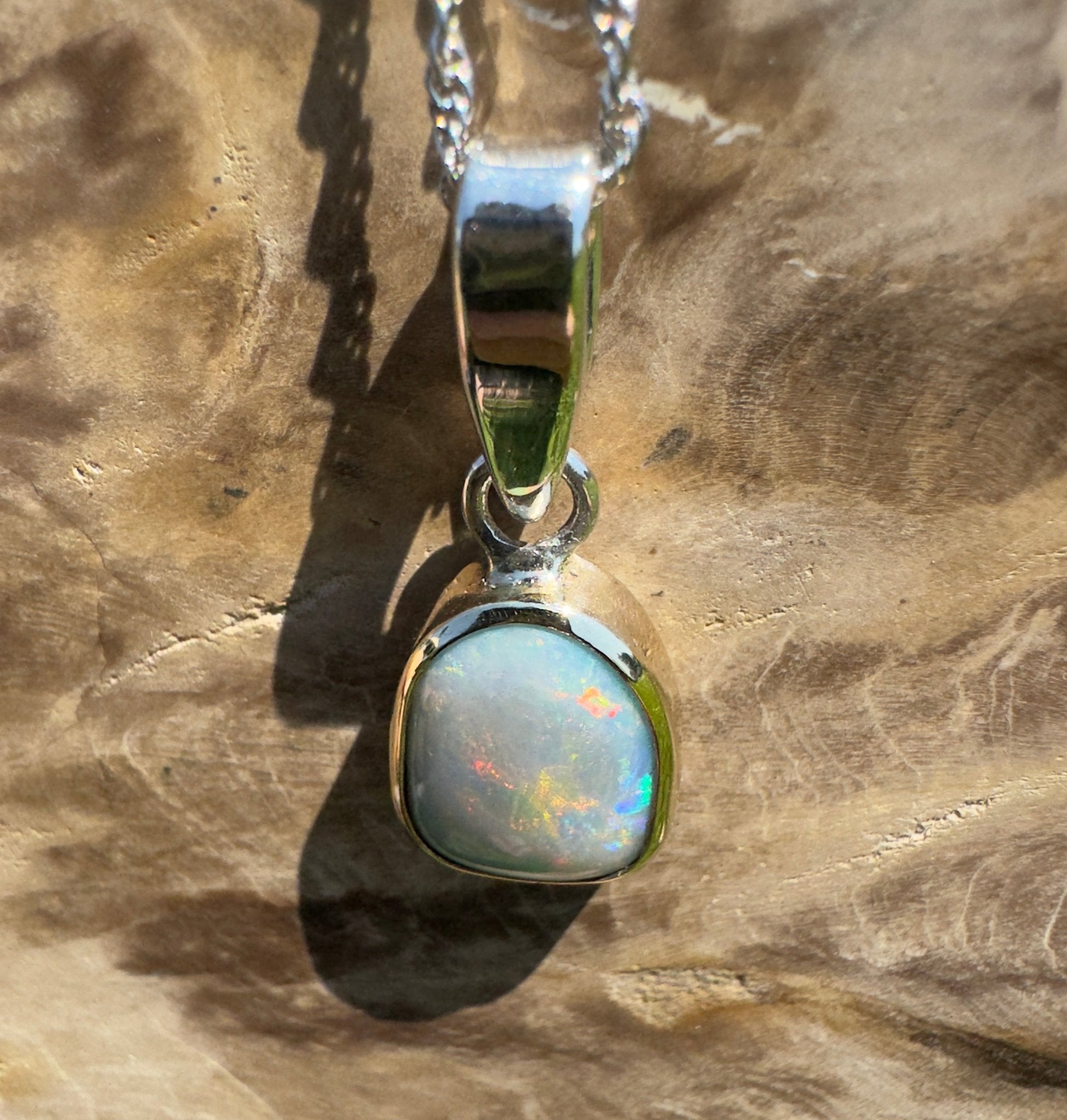 Mornington View ~ 4ct Solid Lightning Ridge Crystal Opal Two - tone 9ct Gold and 925 Sterling Silver Pendant Necklace