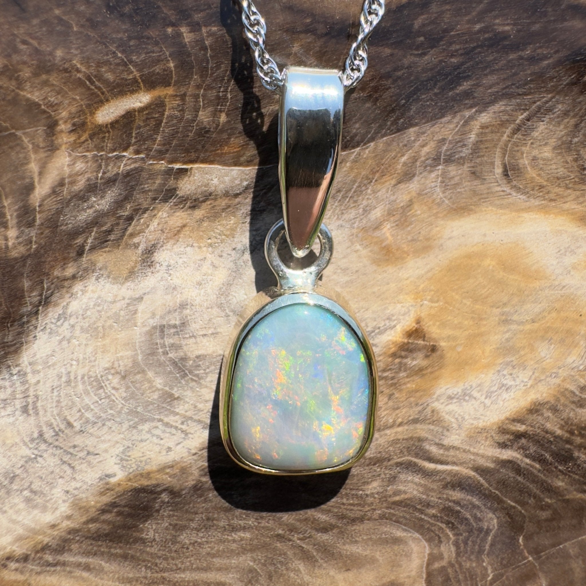 Mornington View ~ 4ct Solid Lightning Ridge Crystal Opal Two - tone 9ct Gold and 925 Sterling Silver Pendant Necklace