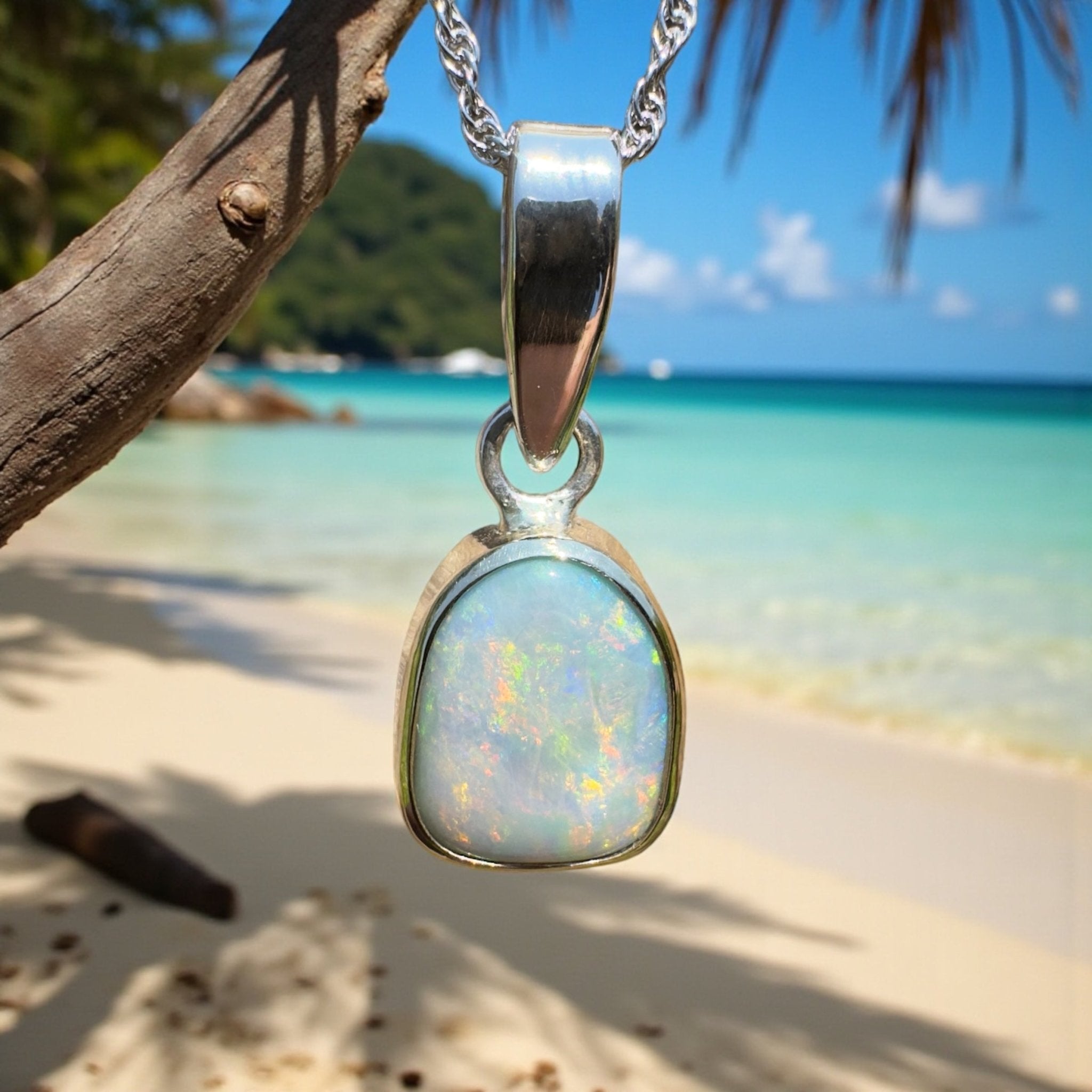 Mornington View ~ 4ct Solid Lightning Ridge Crystal Opal Two - tone 9ct Gold and 925 Sterling Silver Pendant Necklace