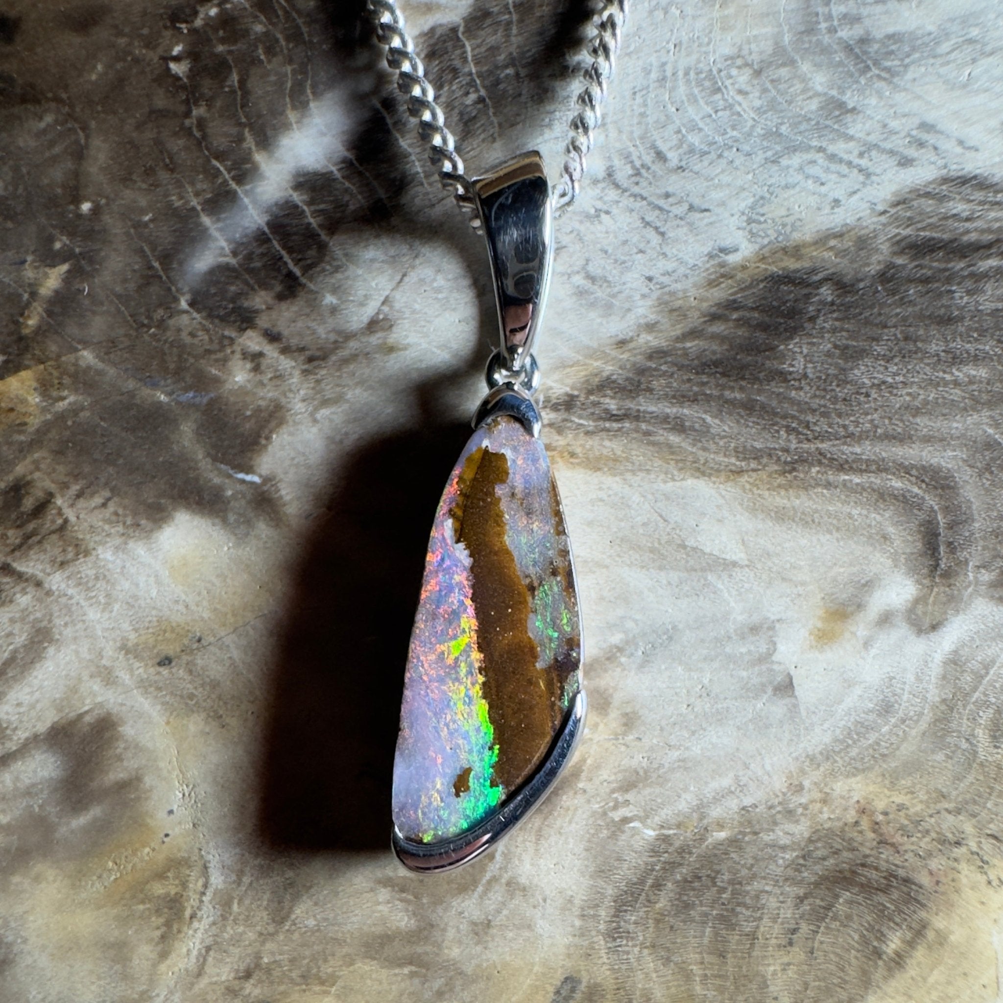 Mount Buffalo Blaze ~ Queensland Boulder Opal 925 Sterling Silver Pendant Necklace