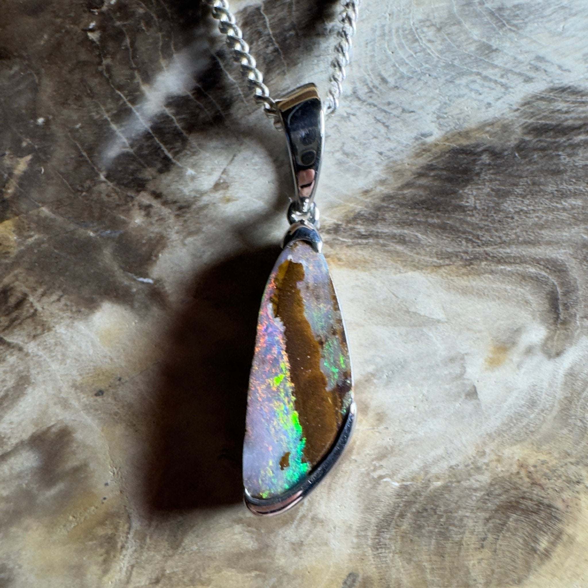 Mount Buffalo Blaze ~ Queensland Boulder Opal 925 Sterling Silver Pendant Necklace