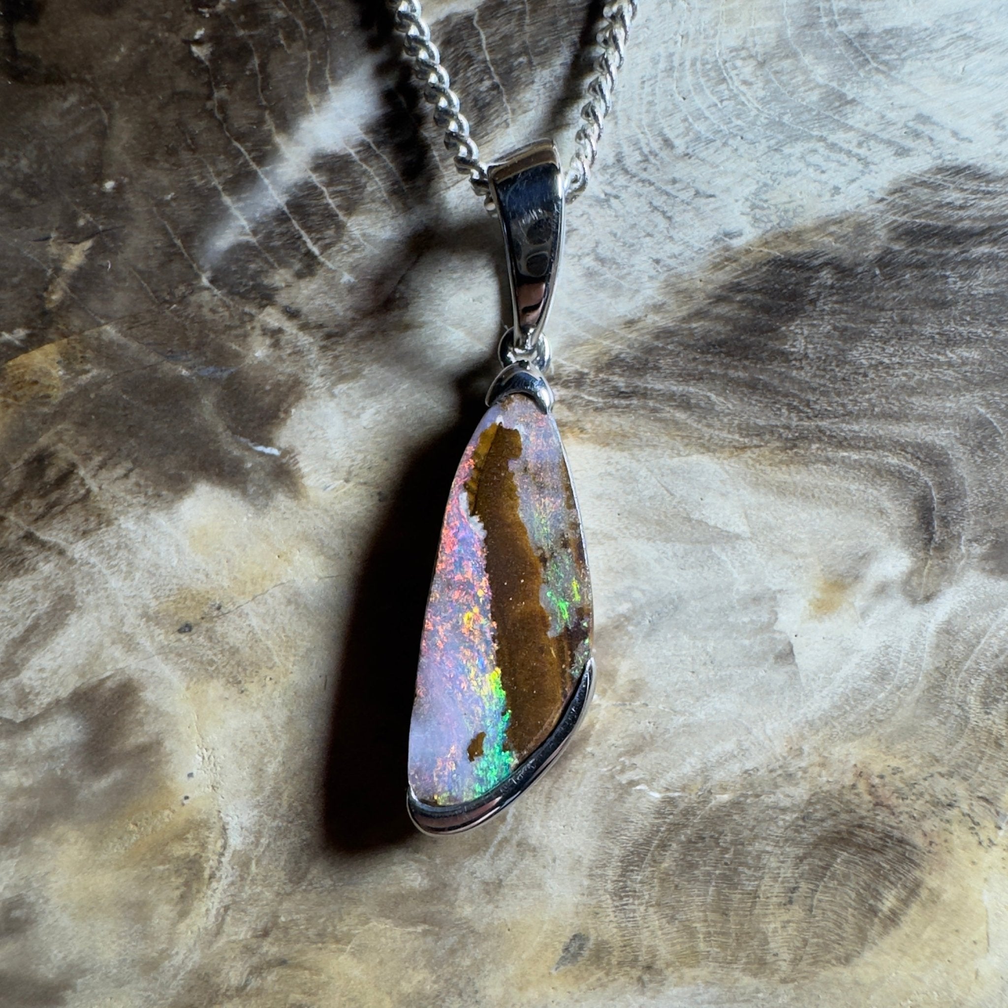 Mount Buffalo Blaze ~ Queensland Boulder Opal 925 Sterling Silver Pendant Necklace