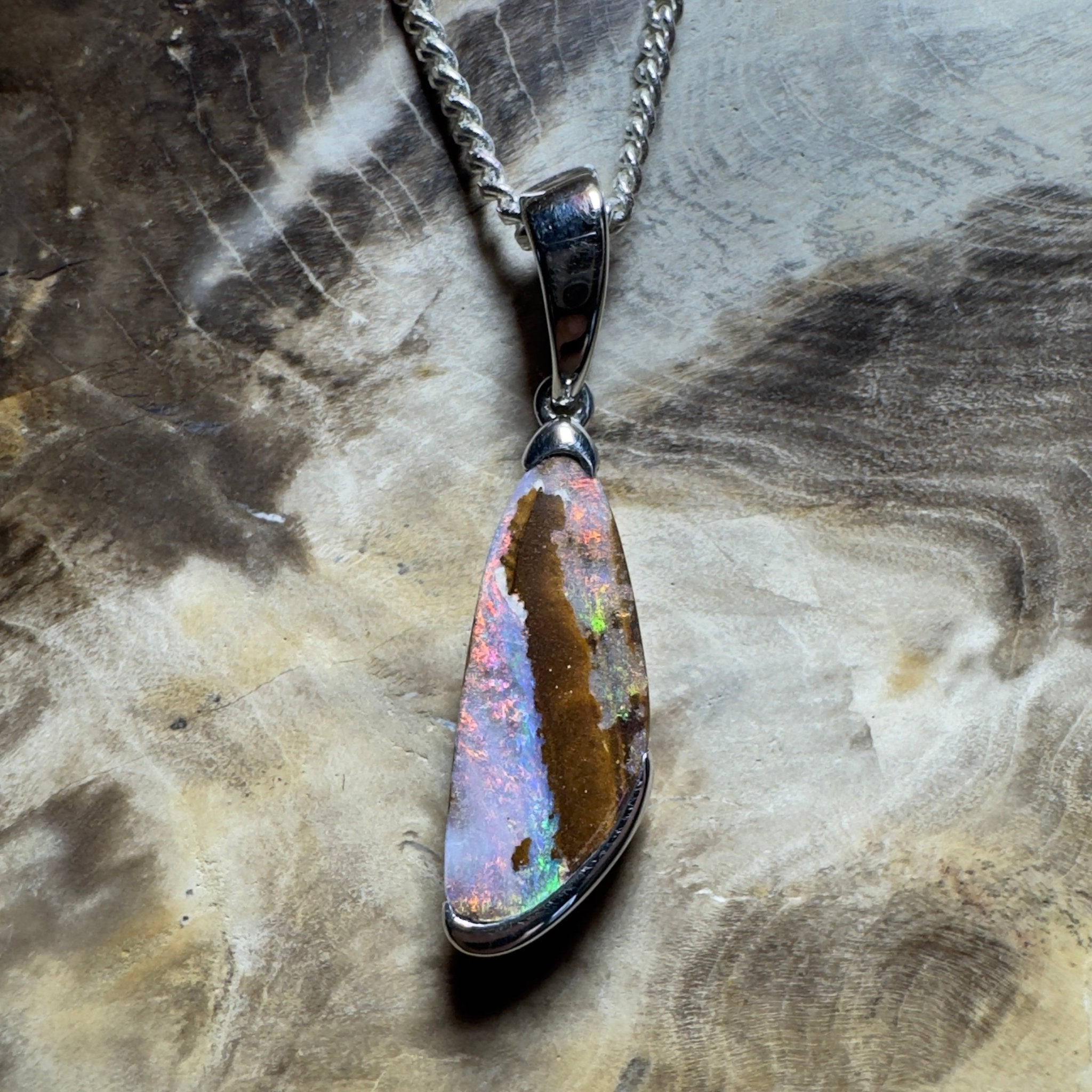 Mount Buffalo Blaze ~ Queensland Boulder Opal 925 Sterling Silver Pendant Necklace