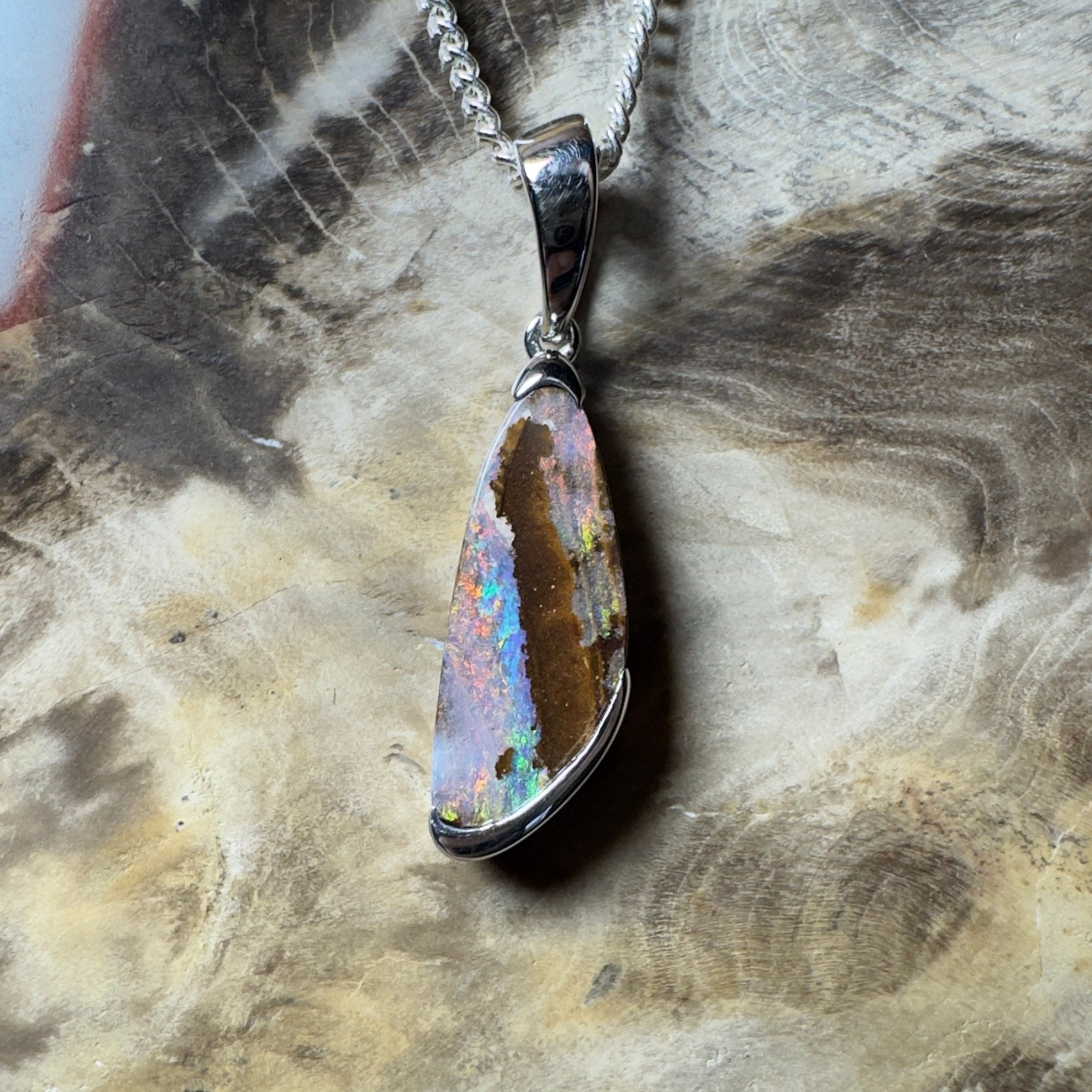 Mount Buffalo Blaze ~ Queensland Boulder Opal 925 Sterling Silver Pendant Necklace