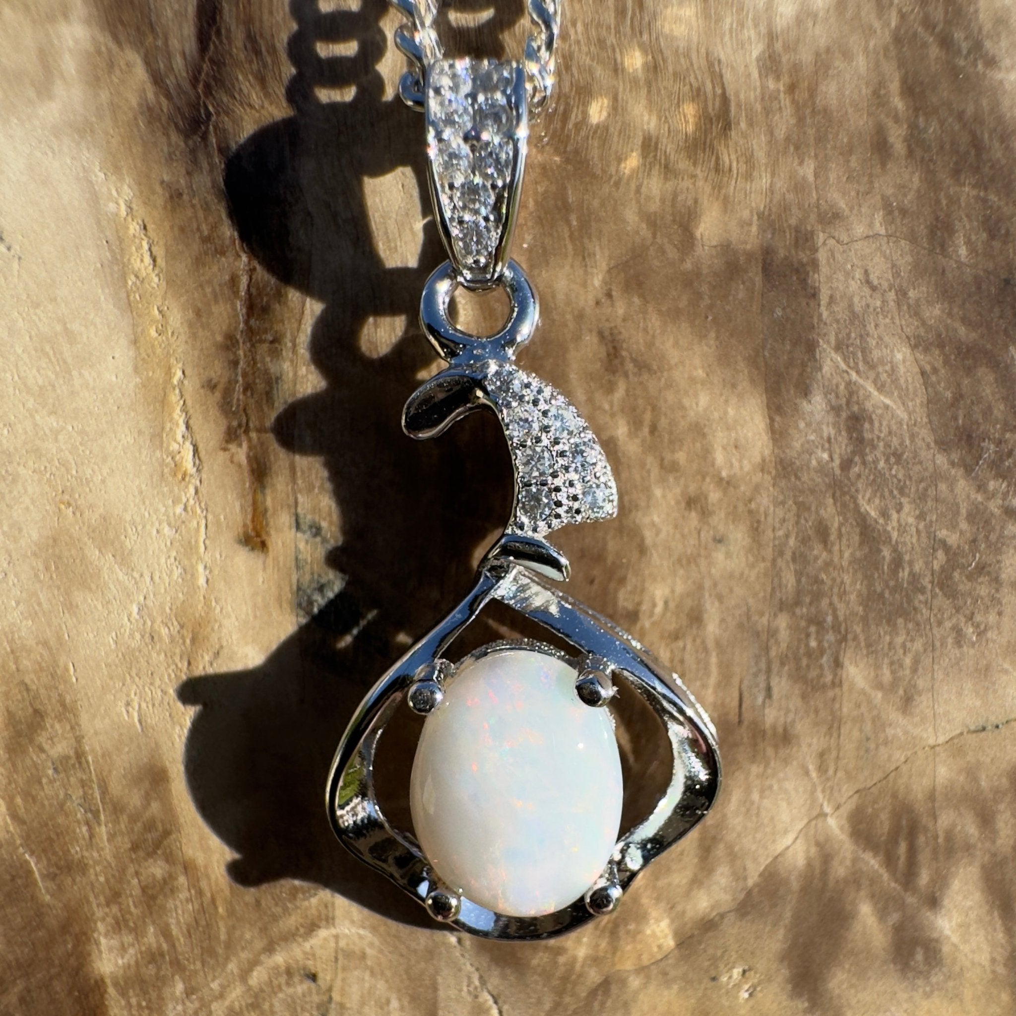 Mount Clarence Halo ~ 0.8ct Coober Pedy Opal 925 Silver Pendant