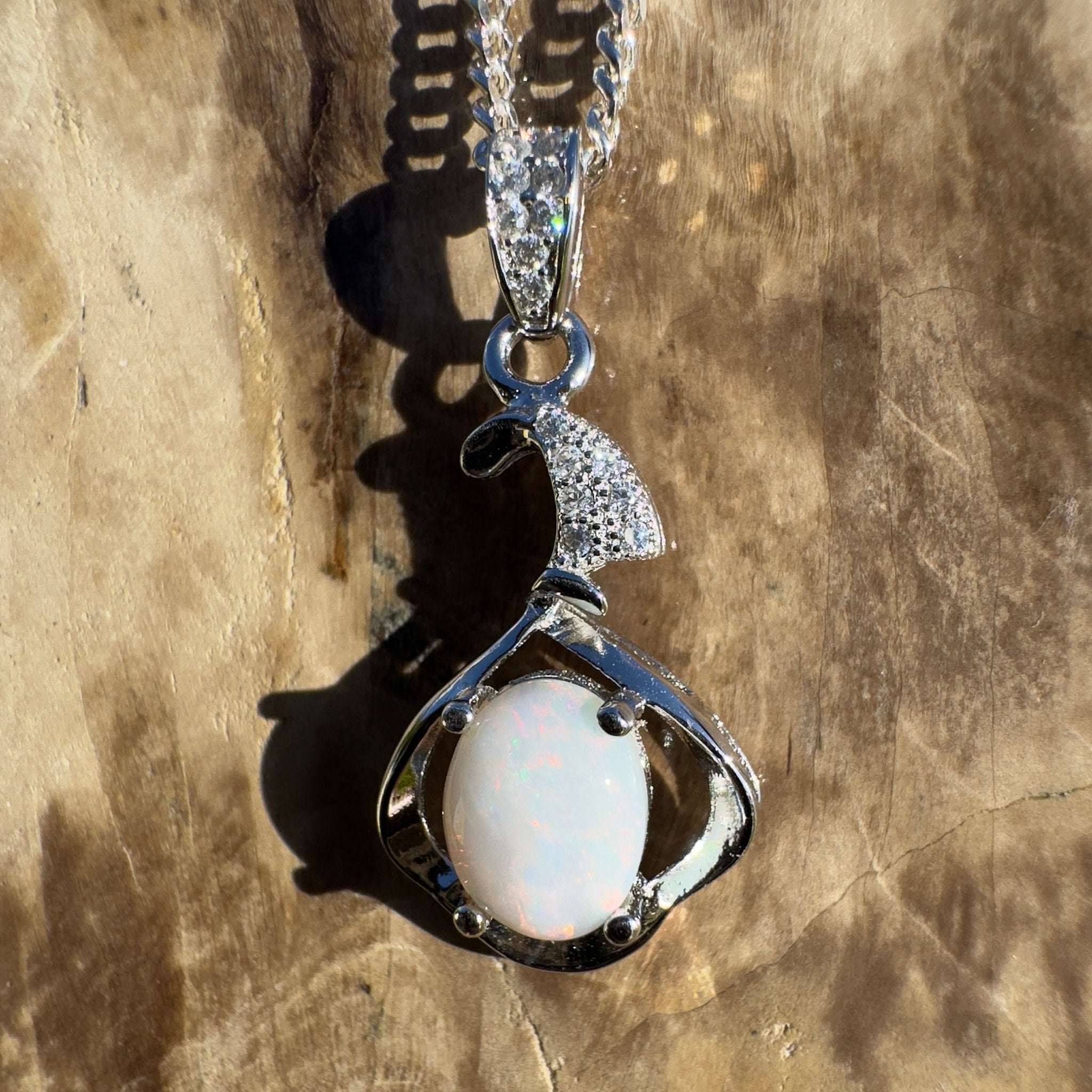 Mount Clarence Halo ~ 0.8ct Coober Pedy Opal 925 Silver Pendant