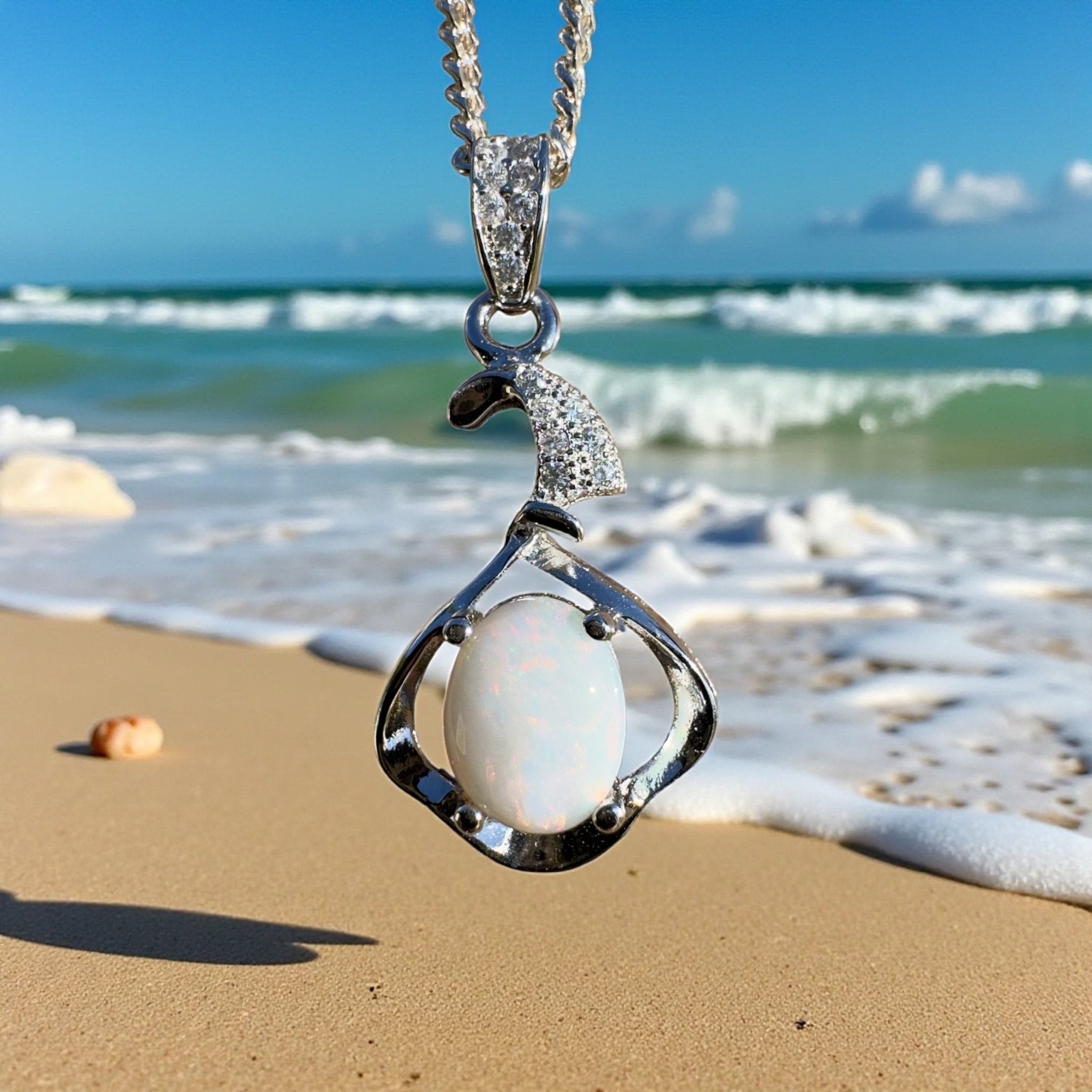 Mount Clarence Halo ~ 0.8ct Coober Pedy Opal 925 Silver Pendant