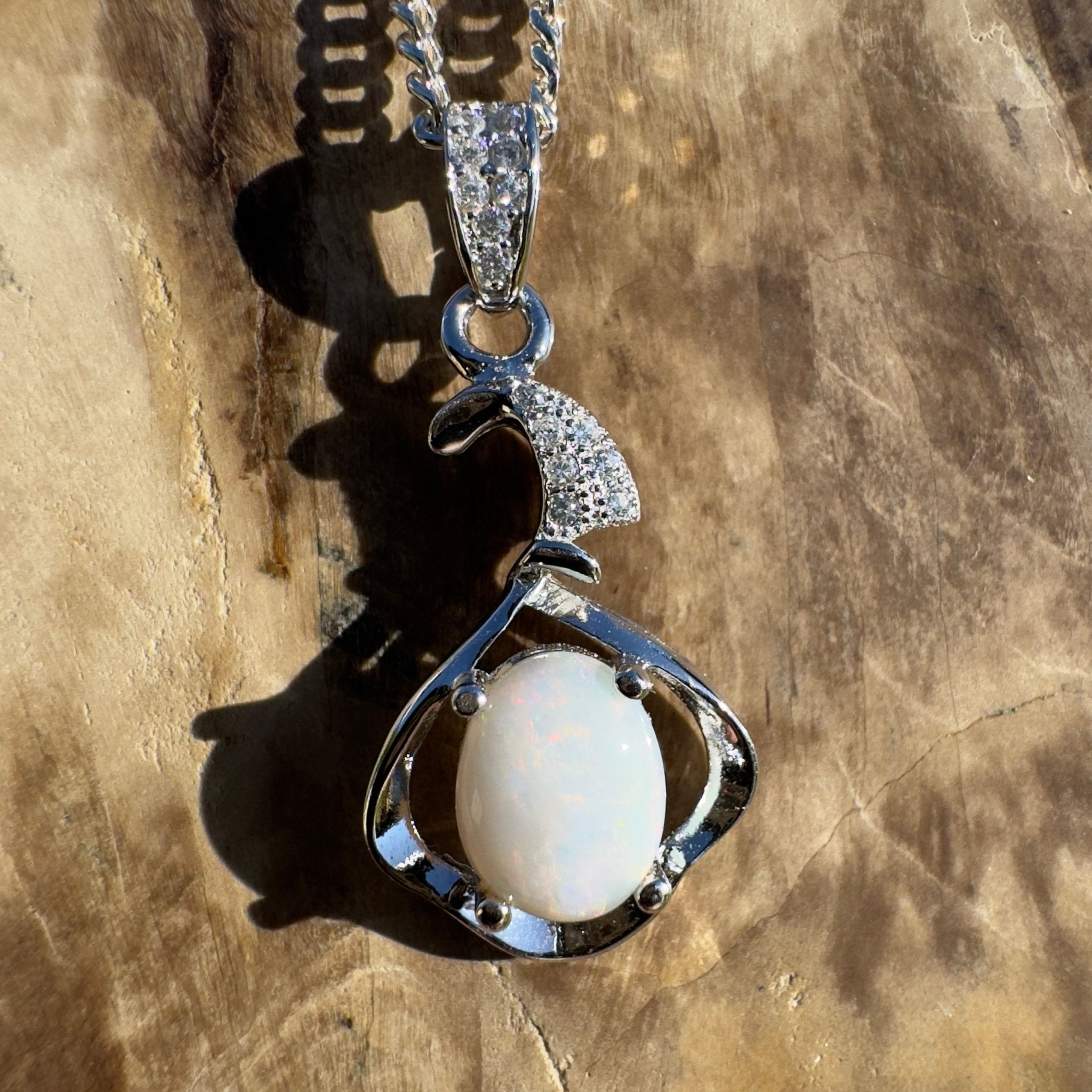 Mount Clarence Halo ~ 0.8ct Coober Pedy Opal 925 Silver Pendant