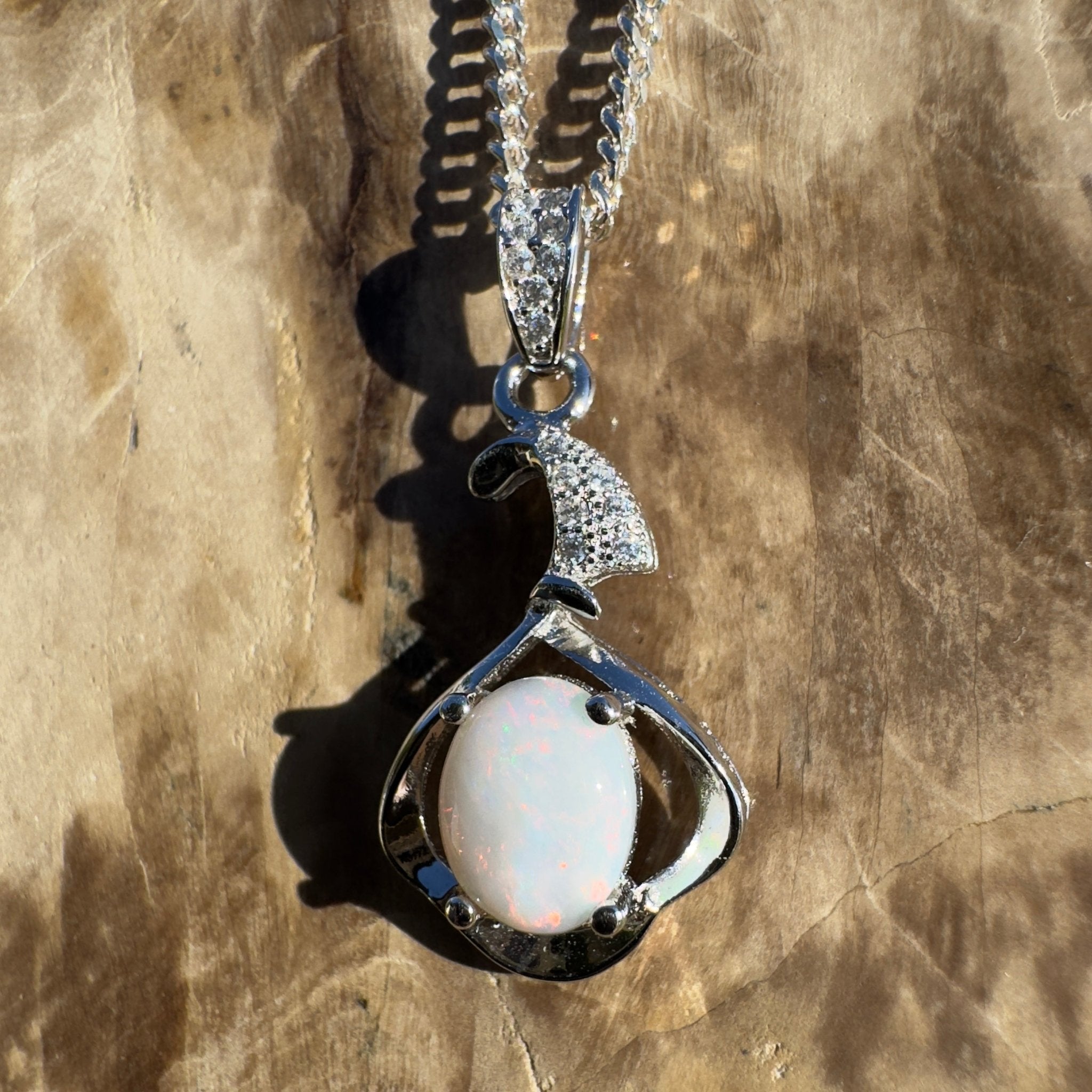 Mount Clarence Halo ~ 0.8ct Coober Pedy Opal 925 Silver Pendant