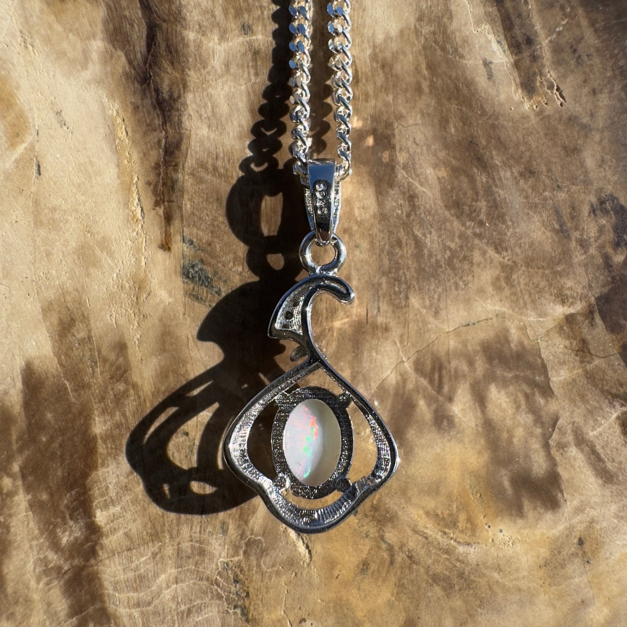 Mount Clarence Halo ~ 0.8ct Coober Pedy Opal 925 Silver Pendant