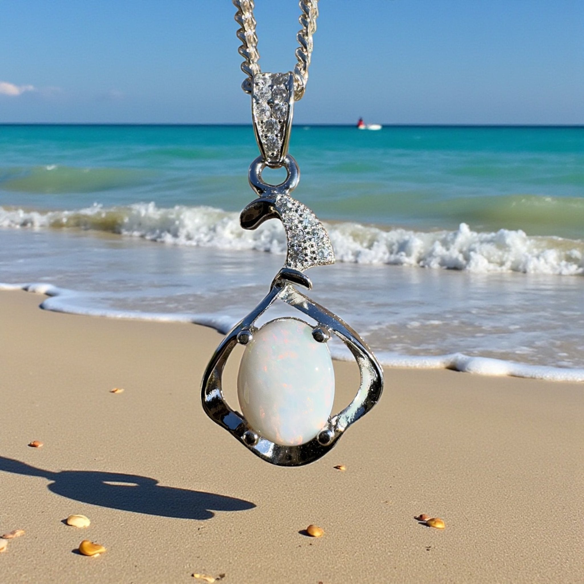 Mount Clarence Halo ~ 0.8ct Coober Pedy Opal 925 Silver Pendant