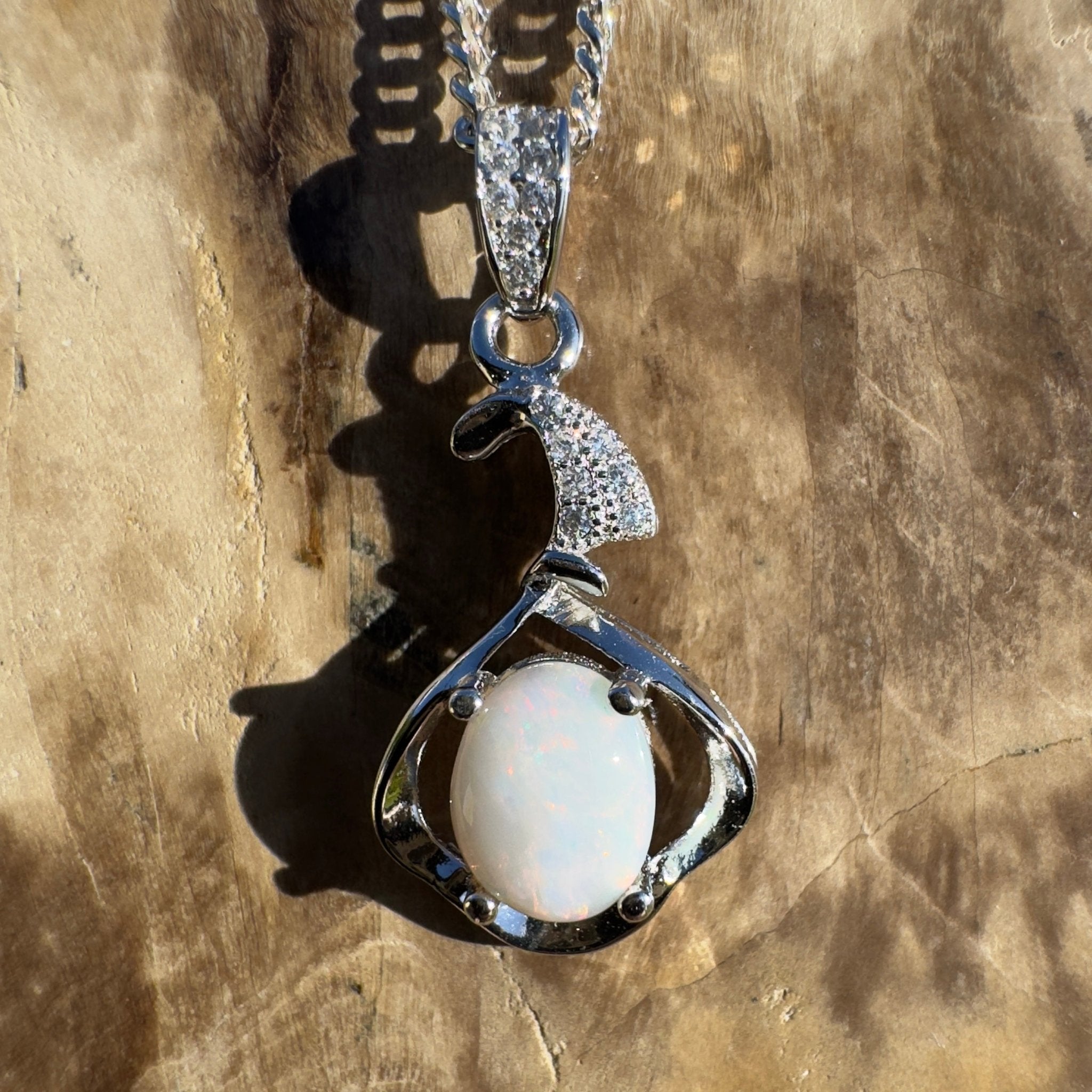 Mount Clarence Halo ~ 0.8ct Coober Pedy Opal 925 Silver Pendant