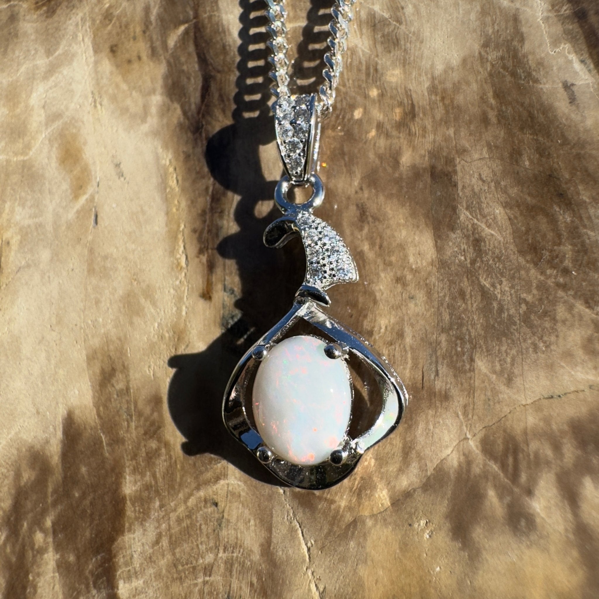 Mount Clarence Halo ~ 0.8ct Coober Pedy Opal 925 Silver Pendant