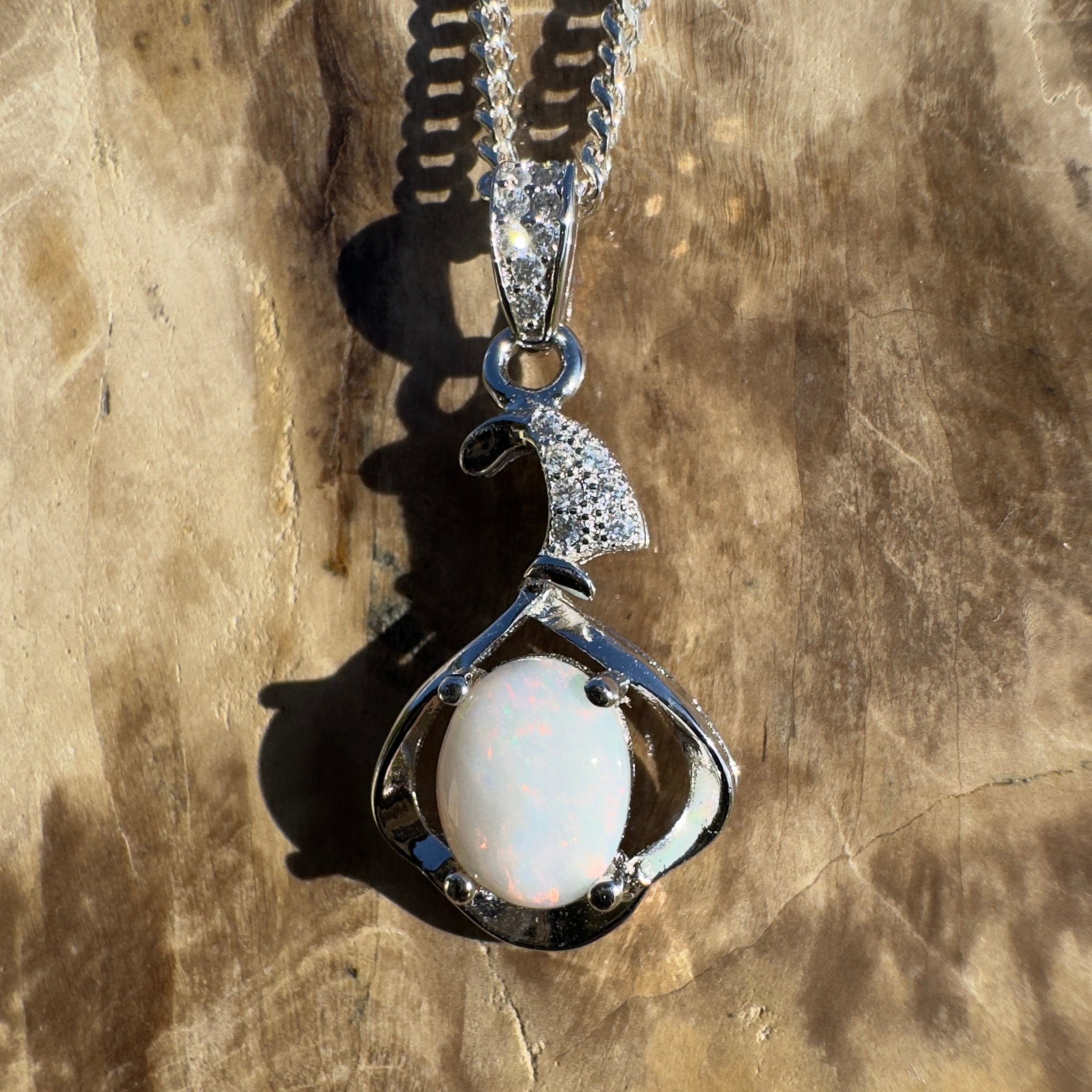 Mount Clarence Halo ~ 0.8ct Coober Pedy Opal 925 Silver Pendant