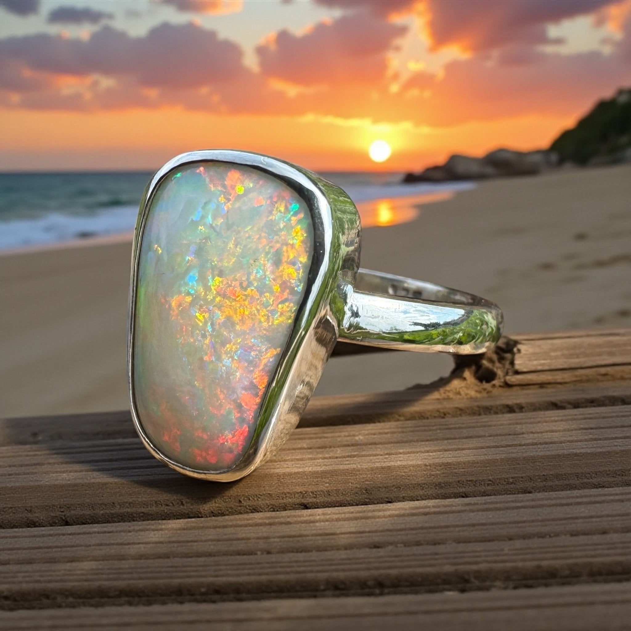 Murchison Rise ~ 6.5ct Solid Coober Pedy Opal 925 Silver Ring