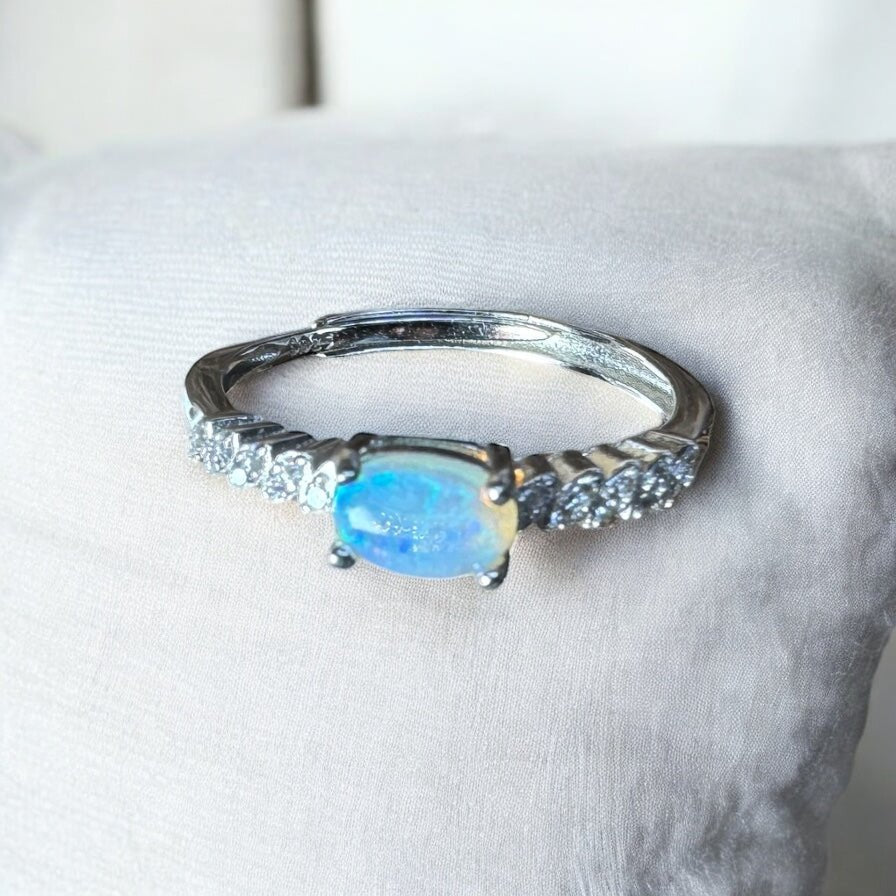 Murray River Whisper ~ 0.6ct Solid Lightning Ridge Opal and Cubic Zirconia 925 Silver Ring