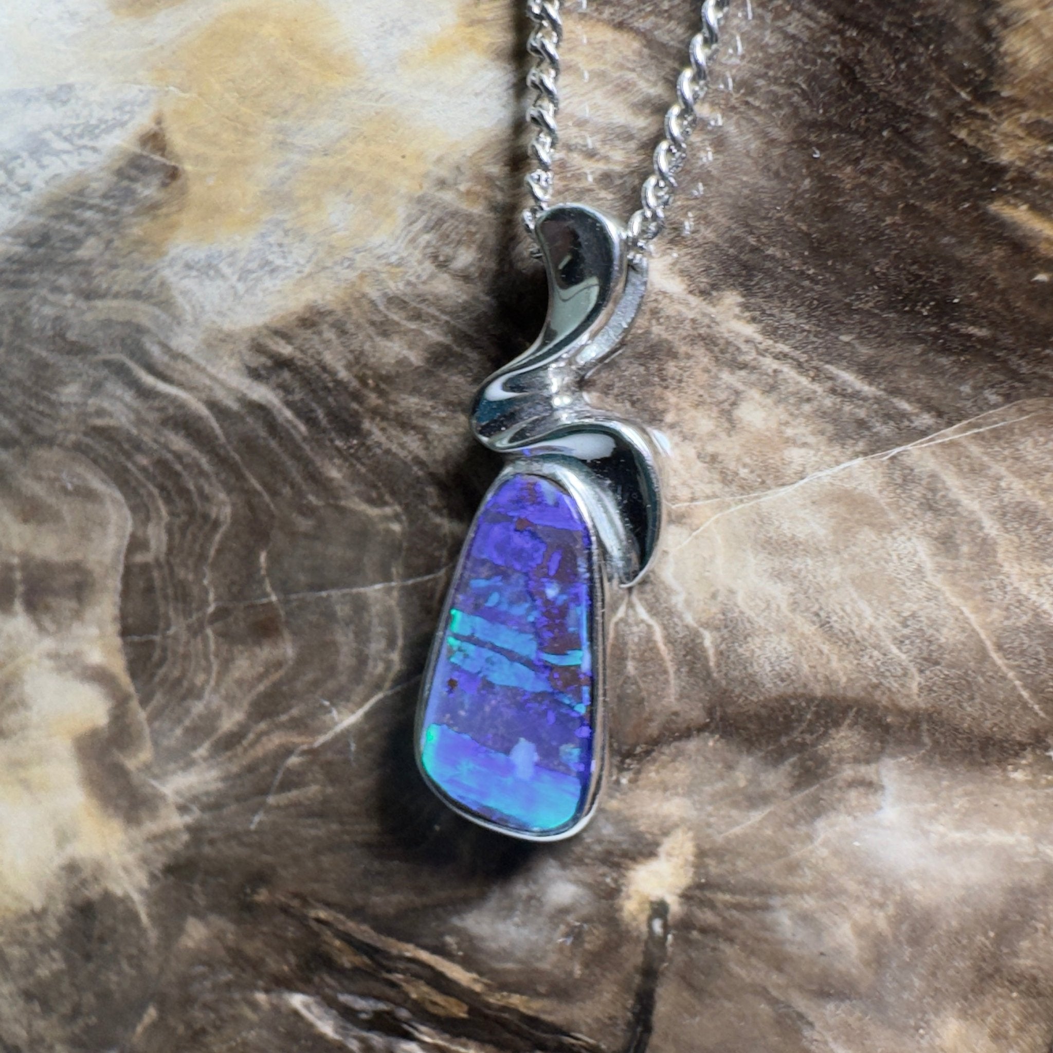 Musgrave Nightfall ~ Queensland Boulder Opal 925 Sterling Silver Pendant Necklace
