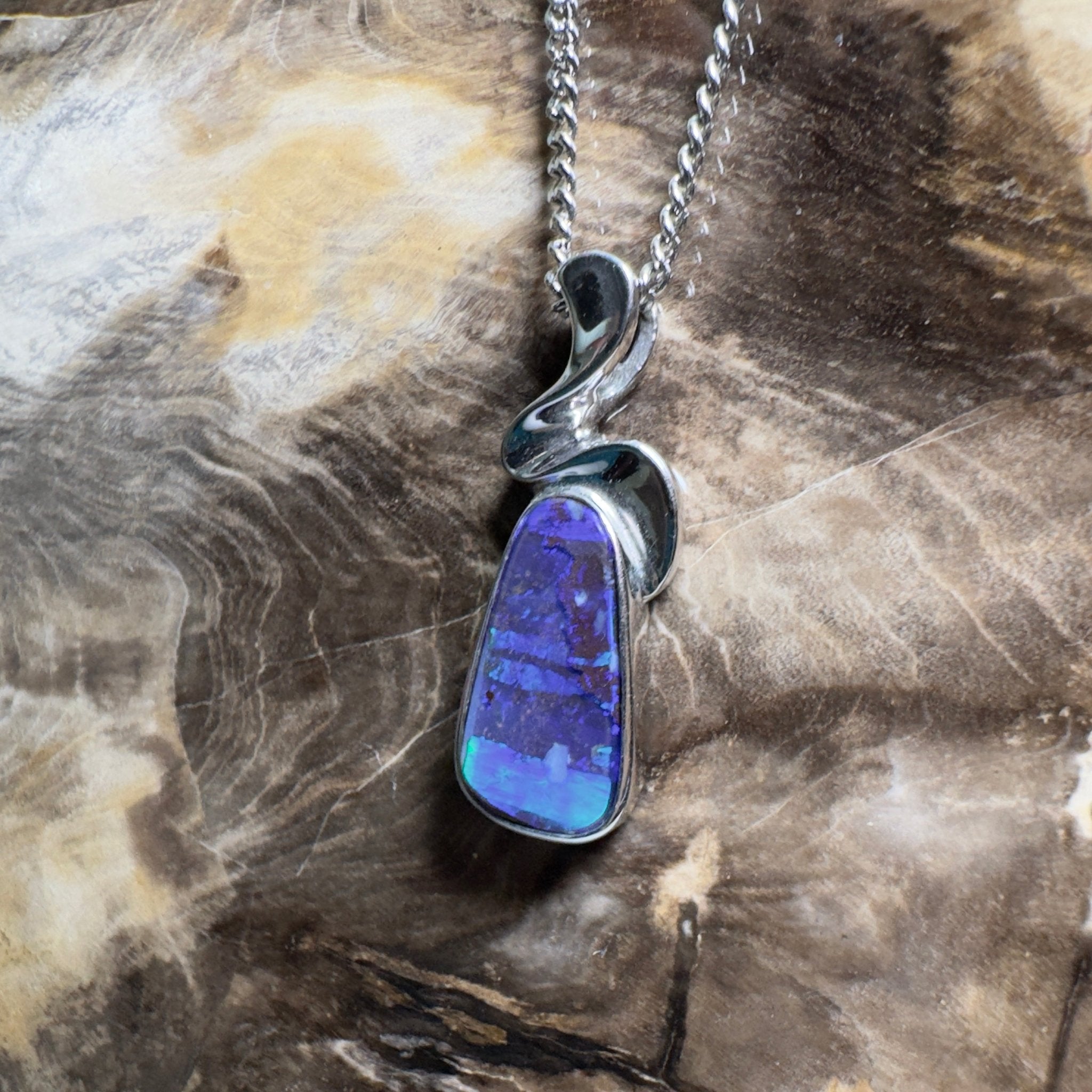 Musgrave Nightfall ~ Queensland Boulder Opal 925 Sterling Silver Pendant Necklace