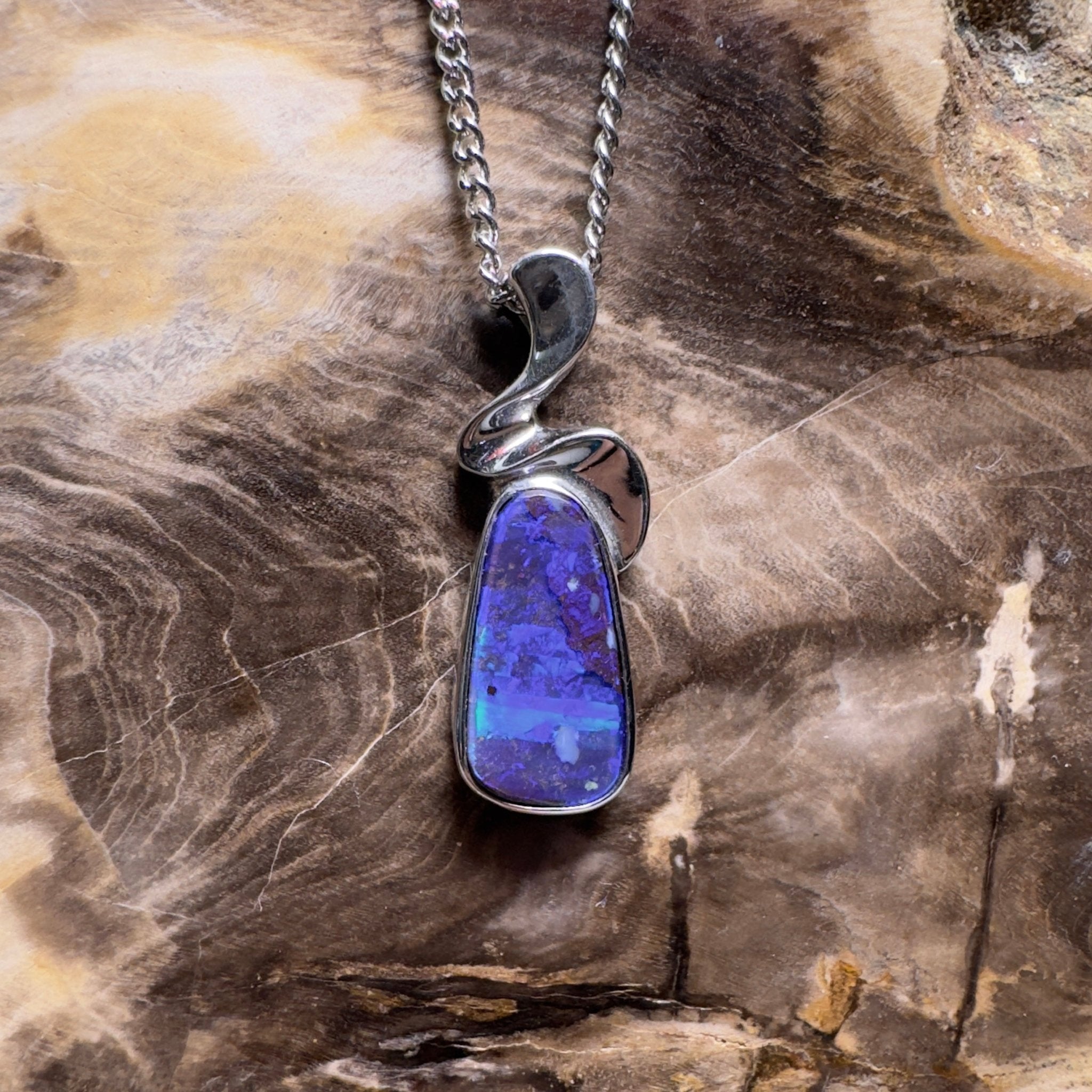 Musgrave Nightfall ~ Queensland Boulder Opal 925 Sterling Silver Pendant Necklace
