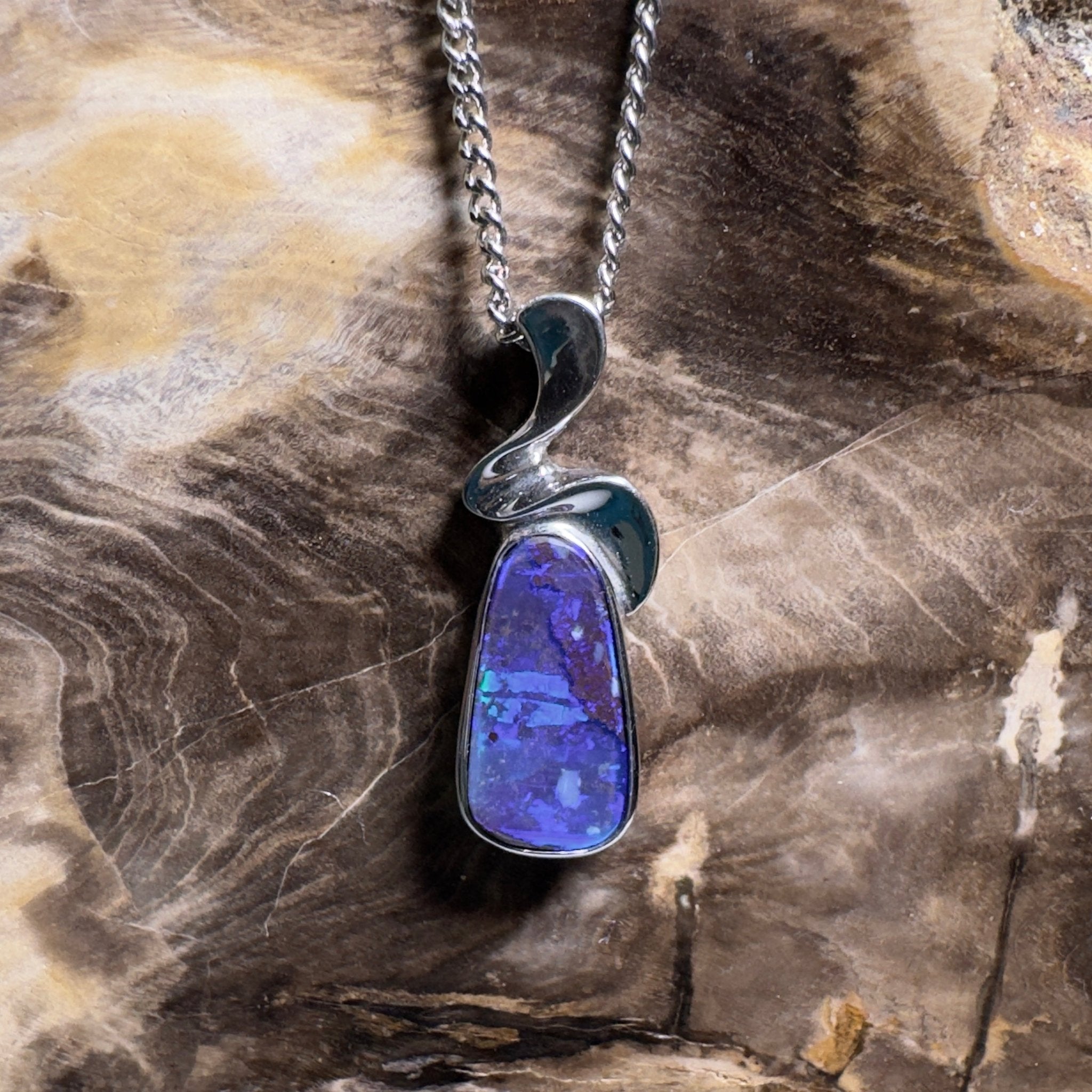Musgrave Nightfall ~ Queensland Boulder Opal 925 Sterling Silver Pendant Necklace