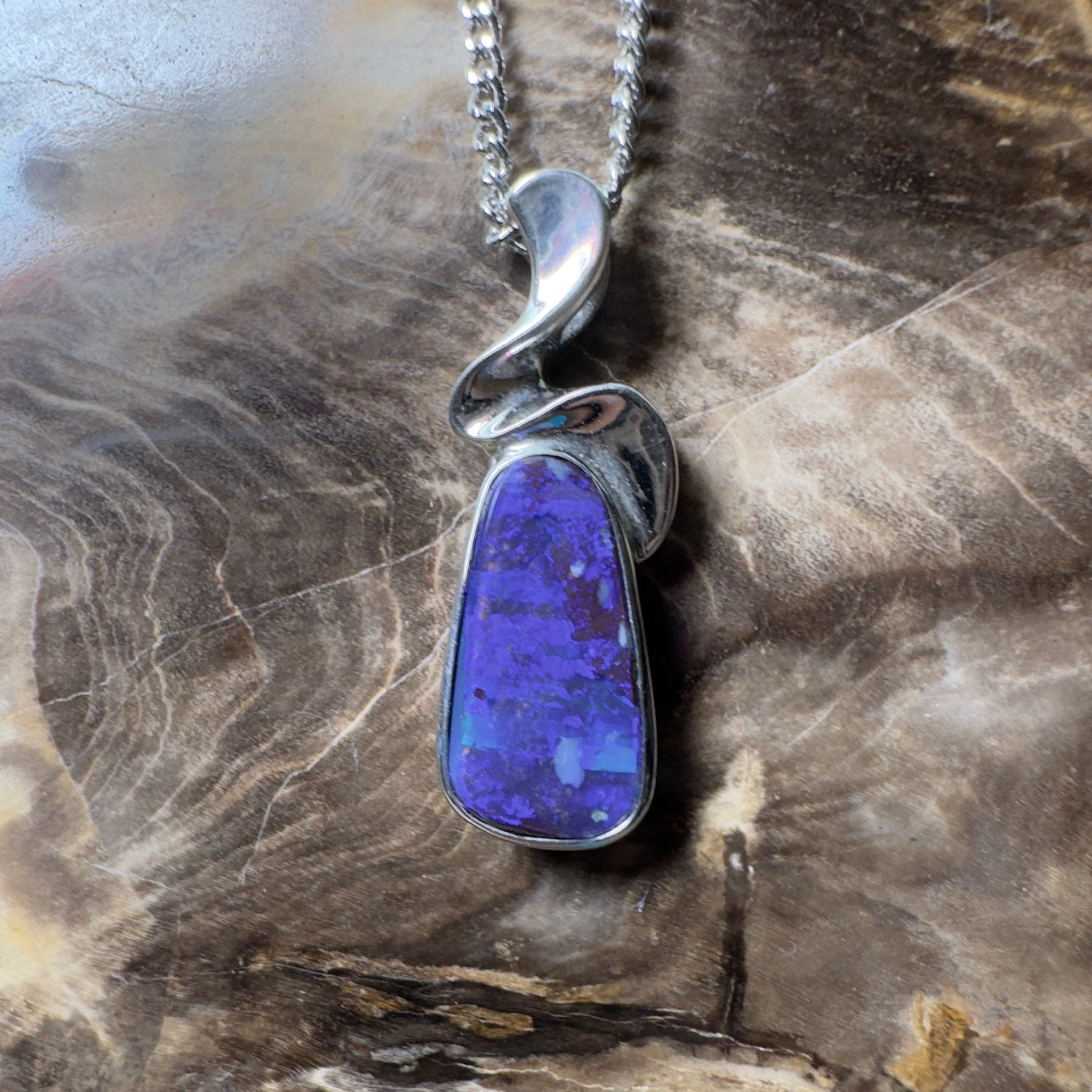 Musgrave Nightfall ~ Queensland Boulder Opal 925 Sterling Silver Pendant Necklace