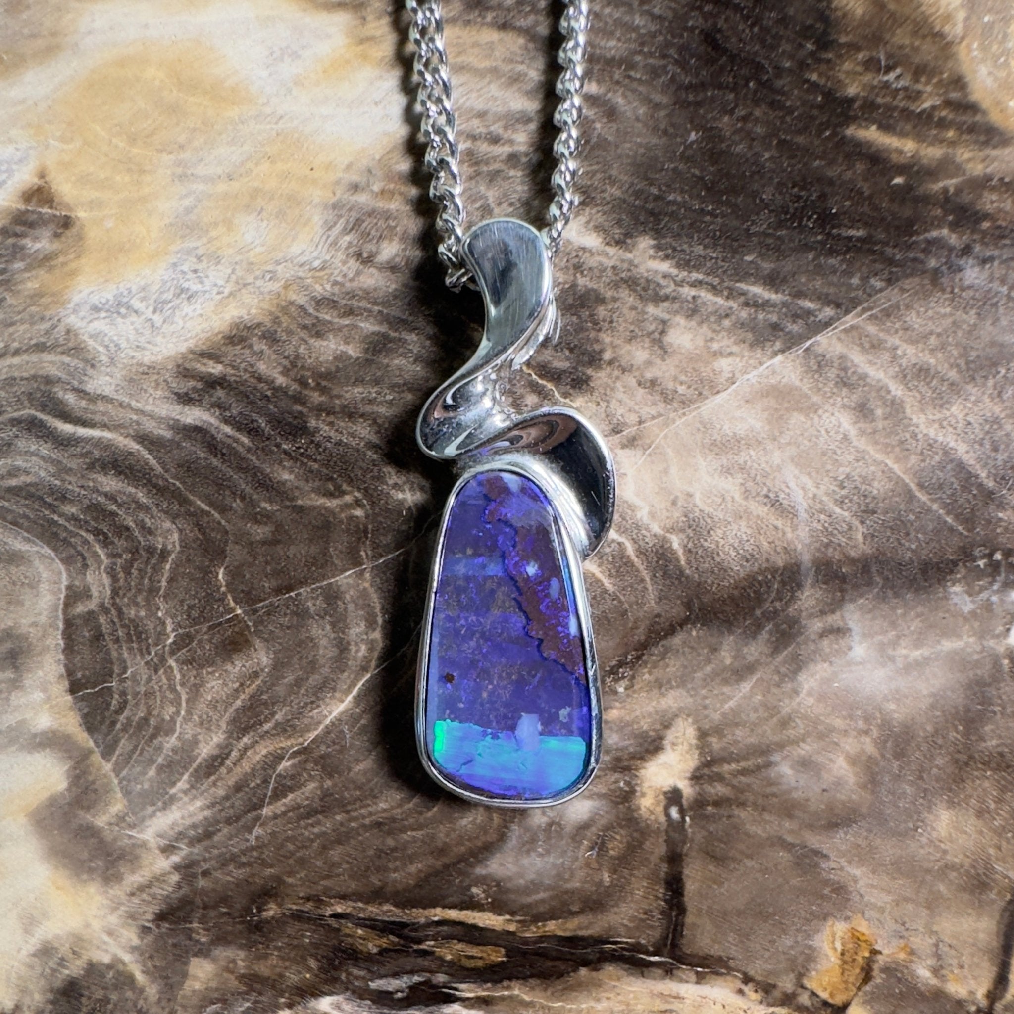 Musgrave Nightfall ~ Queensland Boulder Opal 925 Sterling Silver Pendant Necklace
