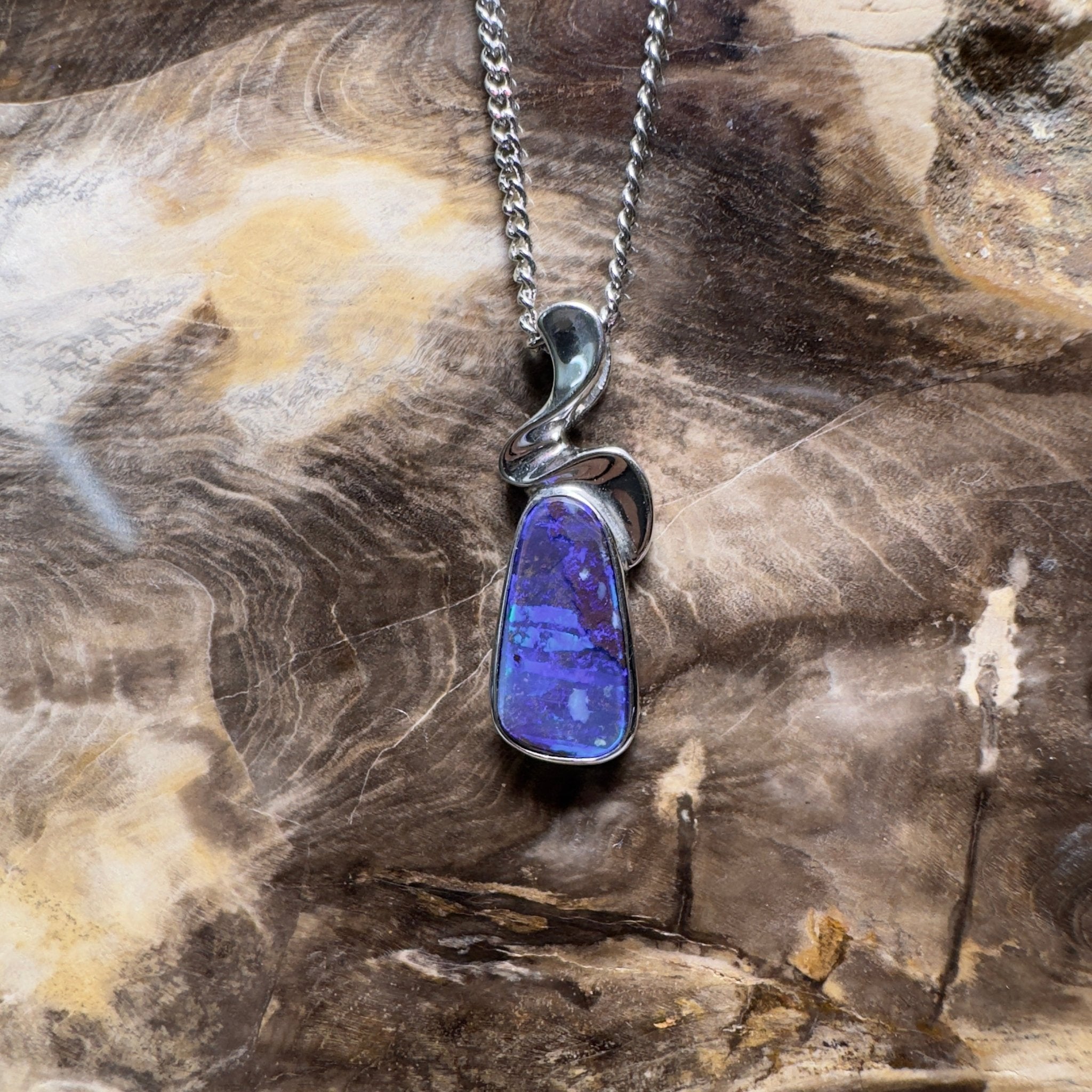 Musgrave Nightfall ~ Queensland Boulder Opal 925 Sterling Silver Pendant Necklace