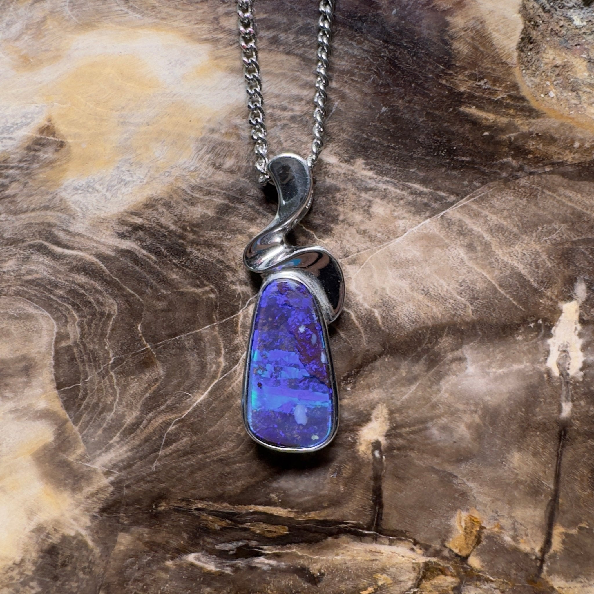 Musgrave Nightfall ~ Queensland Boulder Opal 925 Sterling Silver Pendant Necklace