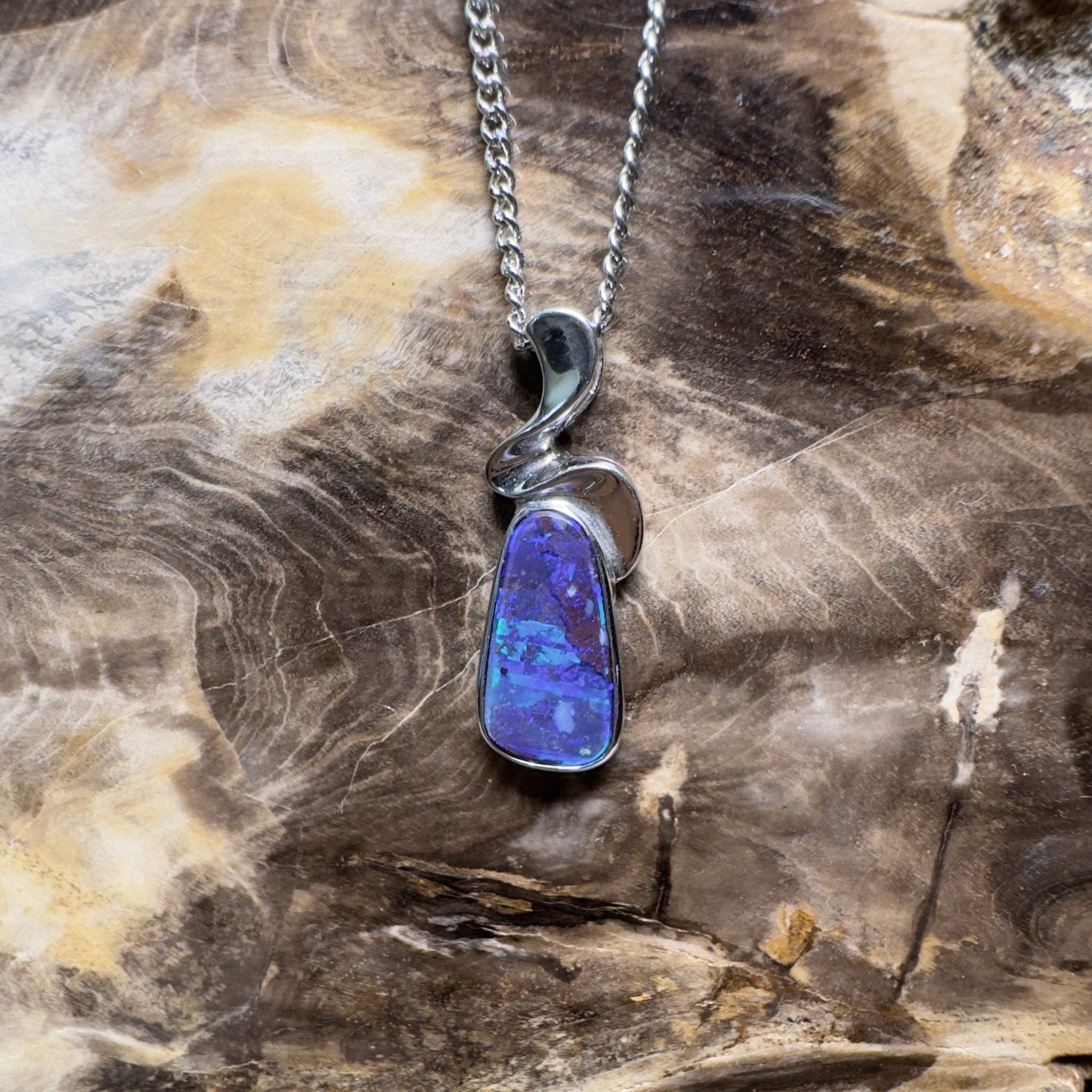 Musgrave Nightfall ~ Queensland Boulder Opal 925 Sterling Silver Pendant Necklace