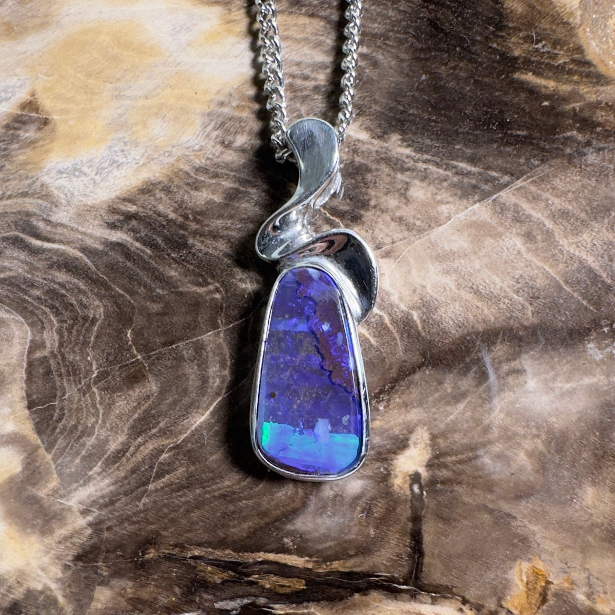 Musgrave Nightfall ~ Queensland Boulder Opal 925 Sterling Silver Pendant Necklace