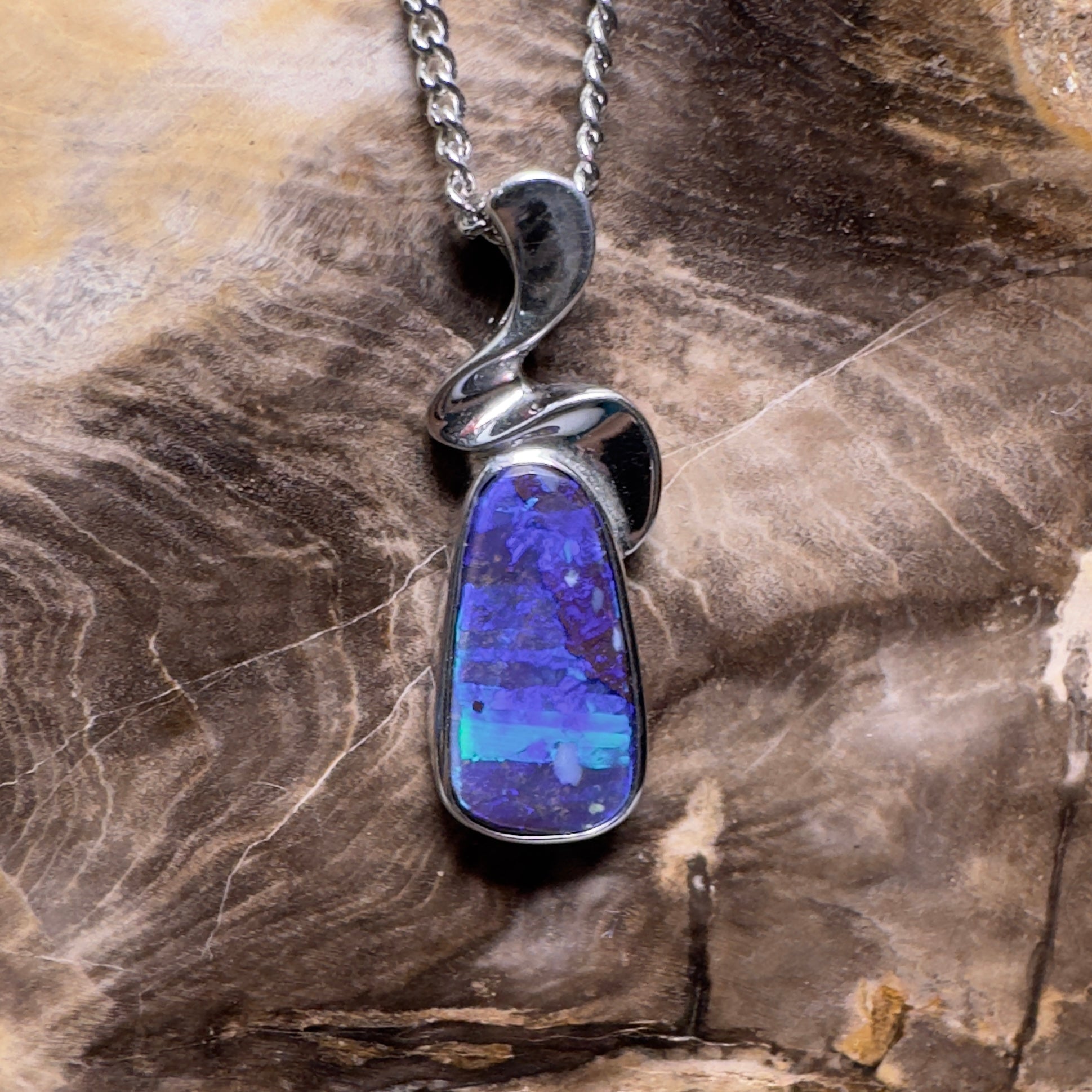 Musgrave Nightfall ~ Queensland Boulder Opal 925 Sterling Silver Pendant Necklace