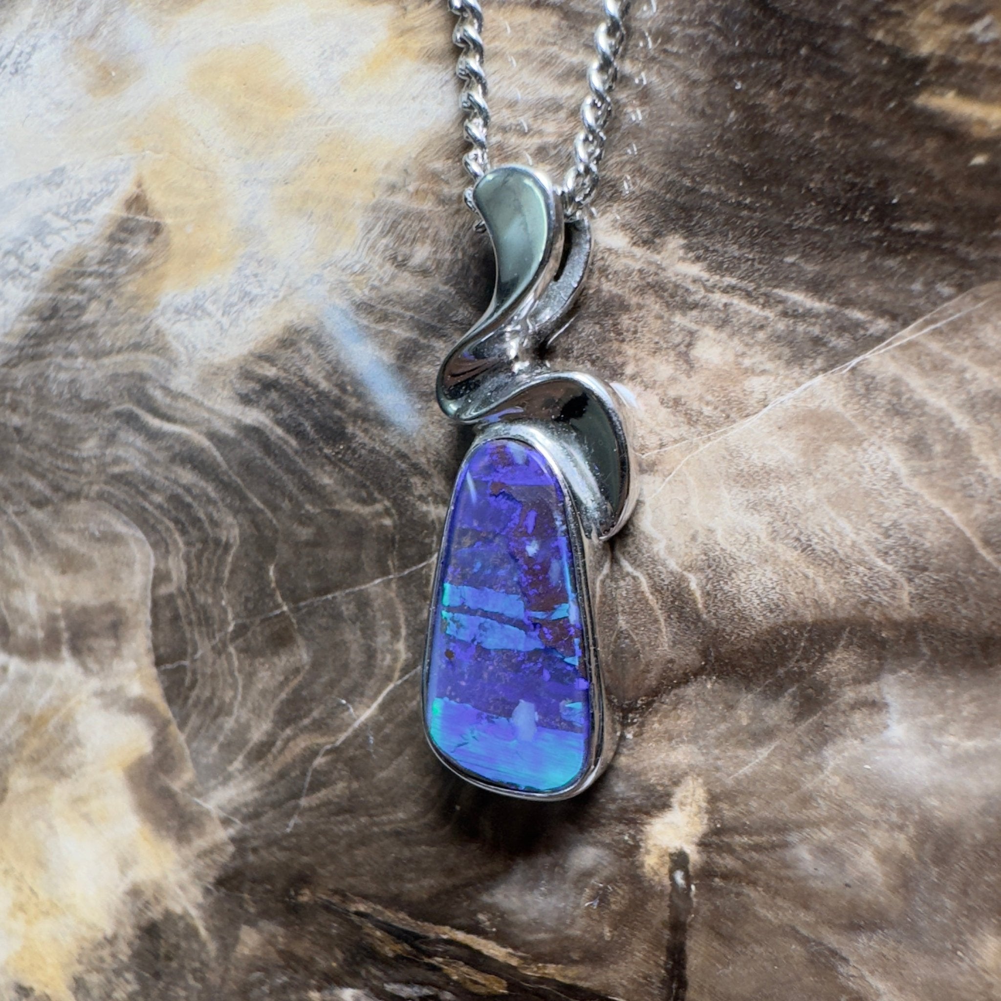 Musgrave Nightfall ~ Queensland Boulder Opal 925 Sterling Silver Pendant Necklace