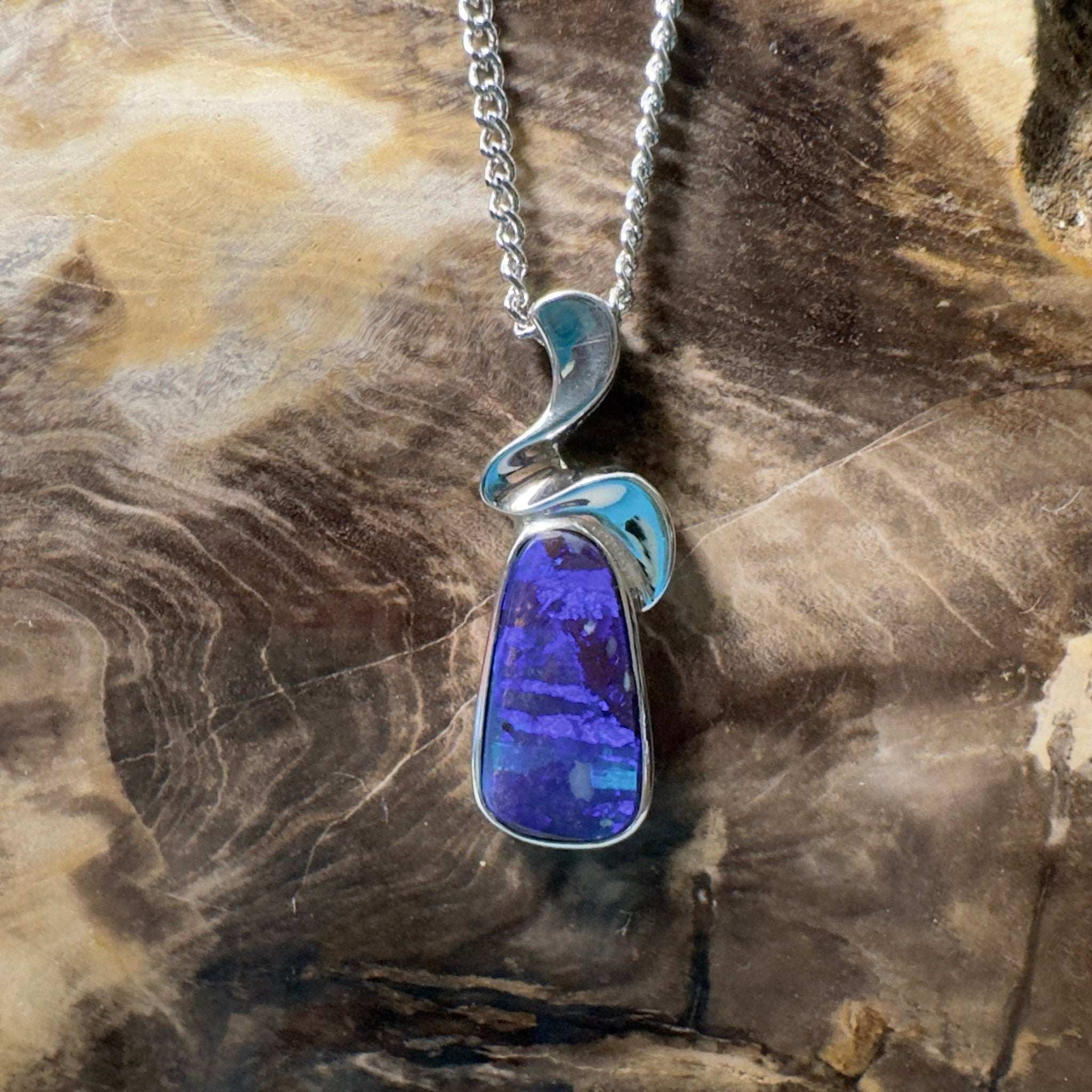 Musgrave Nightfall ~ Queensland Boulder Opal 925 Sterling Silver Pendant Necklace