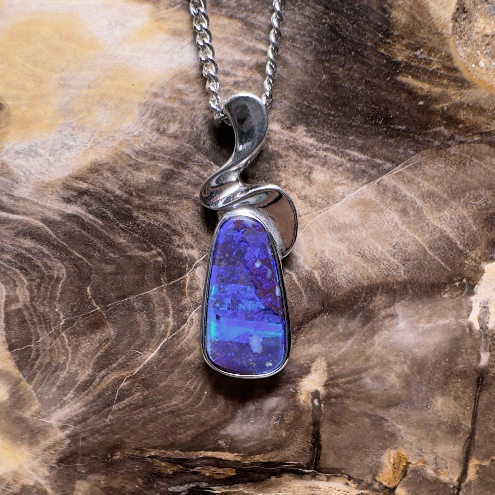 Musgrave Nightfall ~ Queensland Boulder Opal 925 Sterling Silver Pendant Necklace