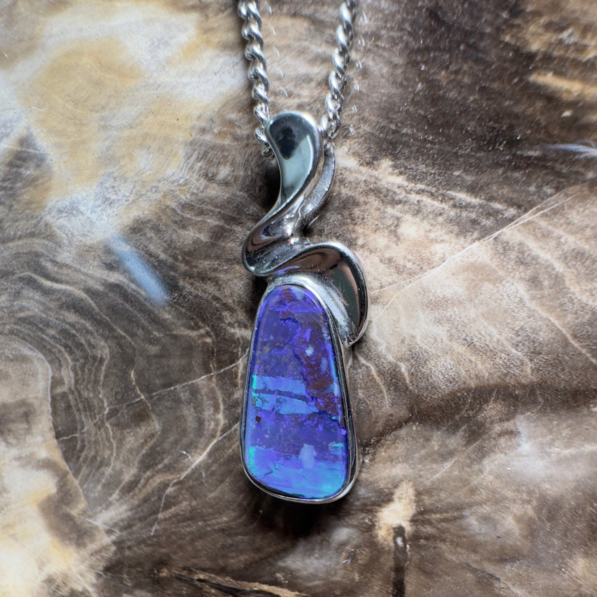 Musgrave Nightfall ~ Queensland Boulder Opal 925 Sterling Silver Pendant Necklace
