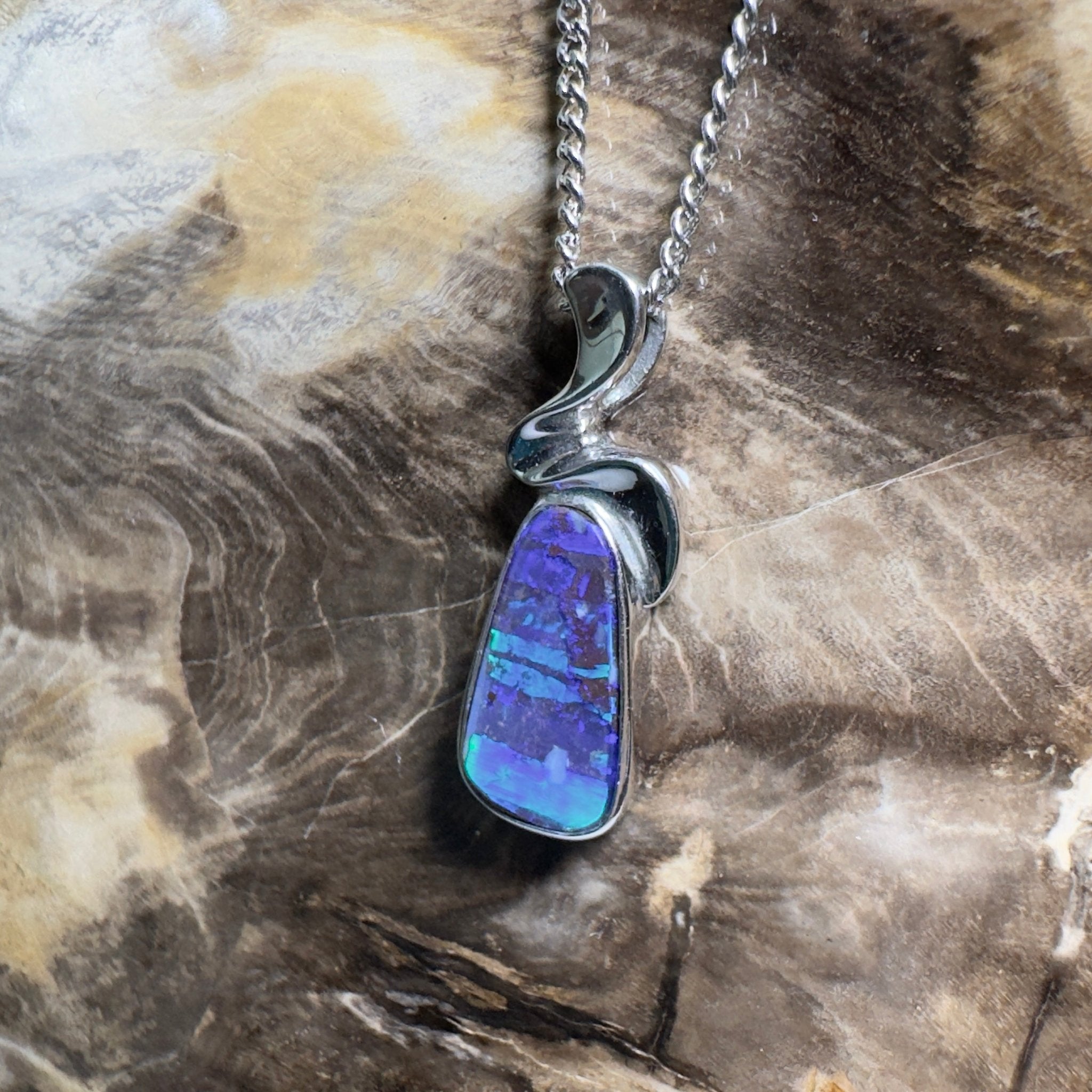 Musgrave Nightfall ~ Queensland Boulder Opal 925 Sterling Silver Pendant Necklace
