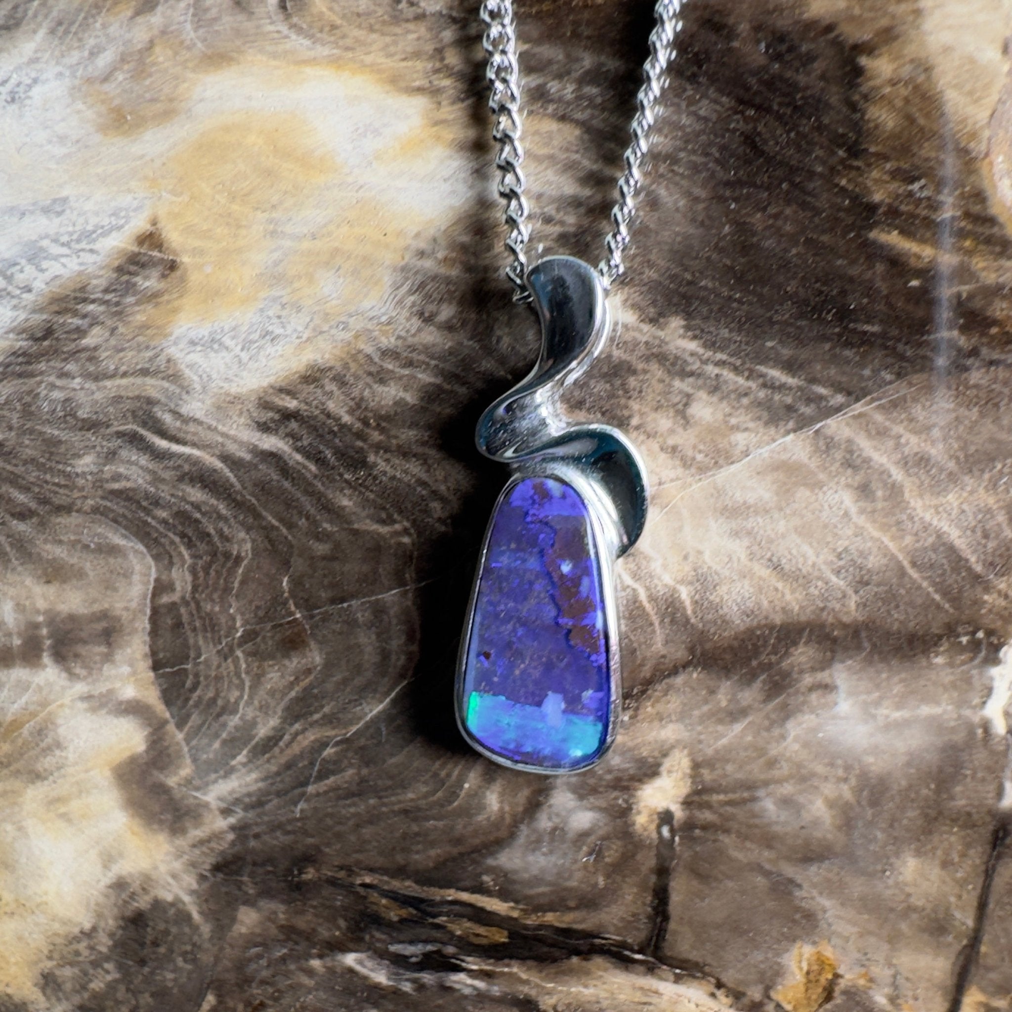 Musgrave Nightfall ~ Queensland Boulder Opal 925 Sterling Silver Pendant Necklace