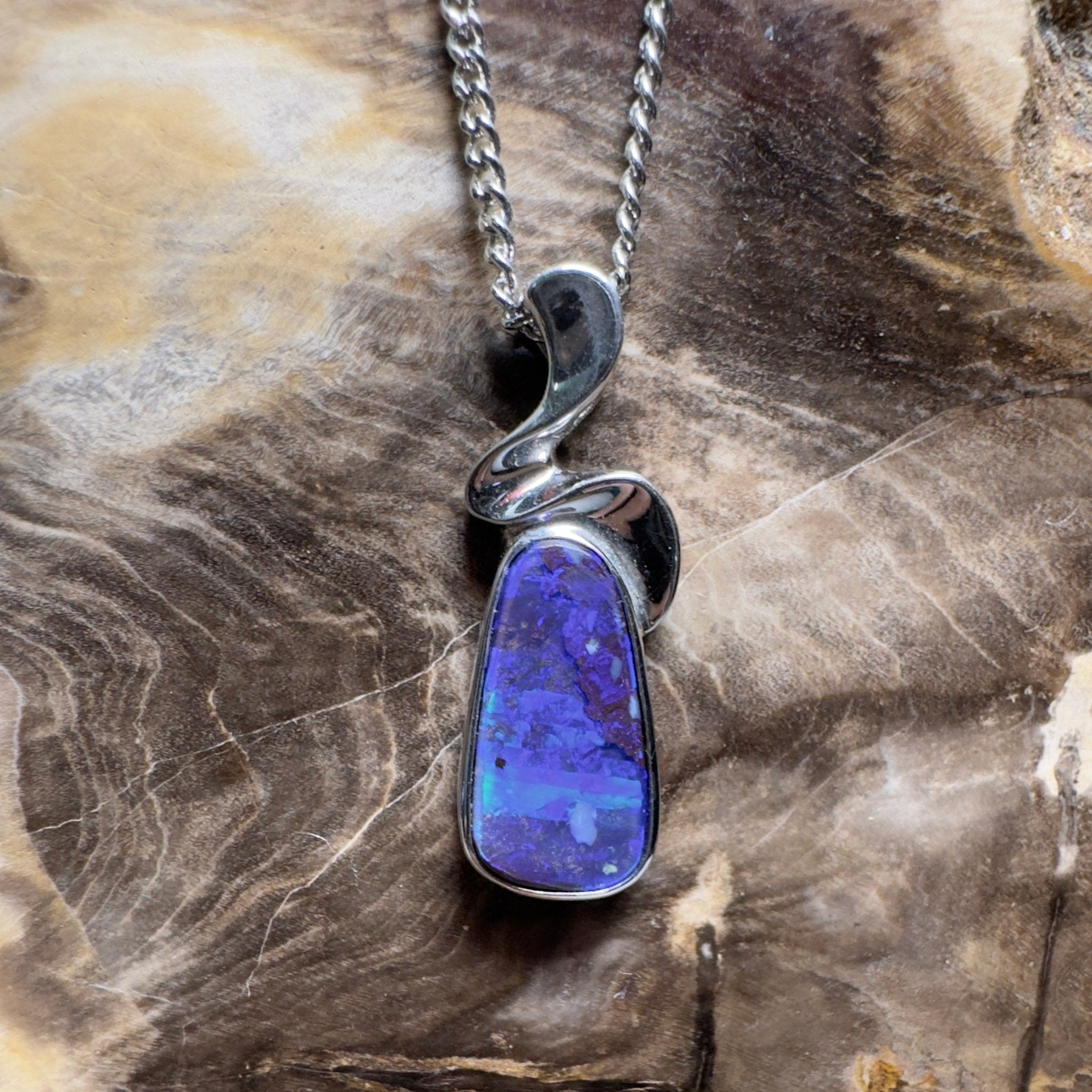 Musgrave Nightfall ~ Queensland Boulder Opal 925 Sterling Silver Pendant Necklace