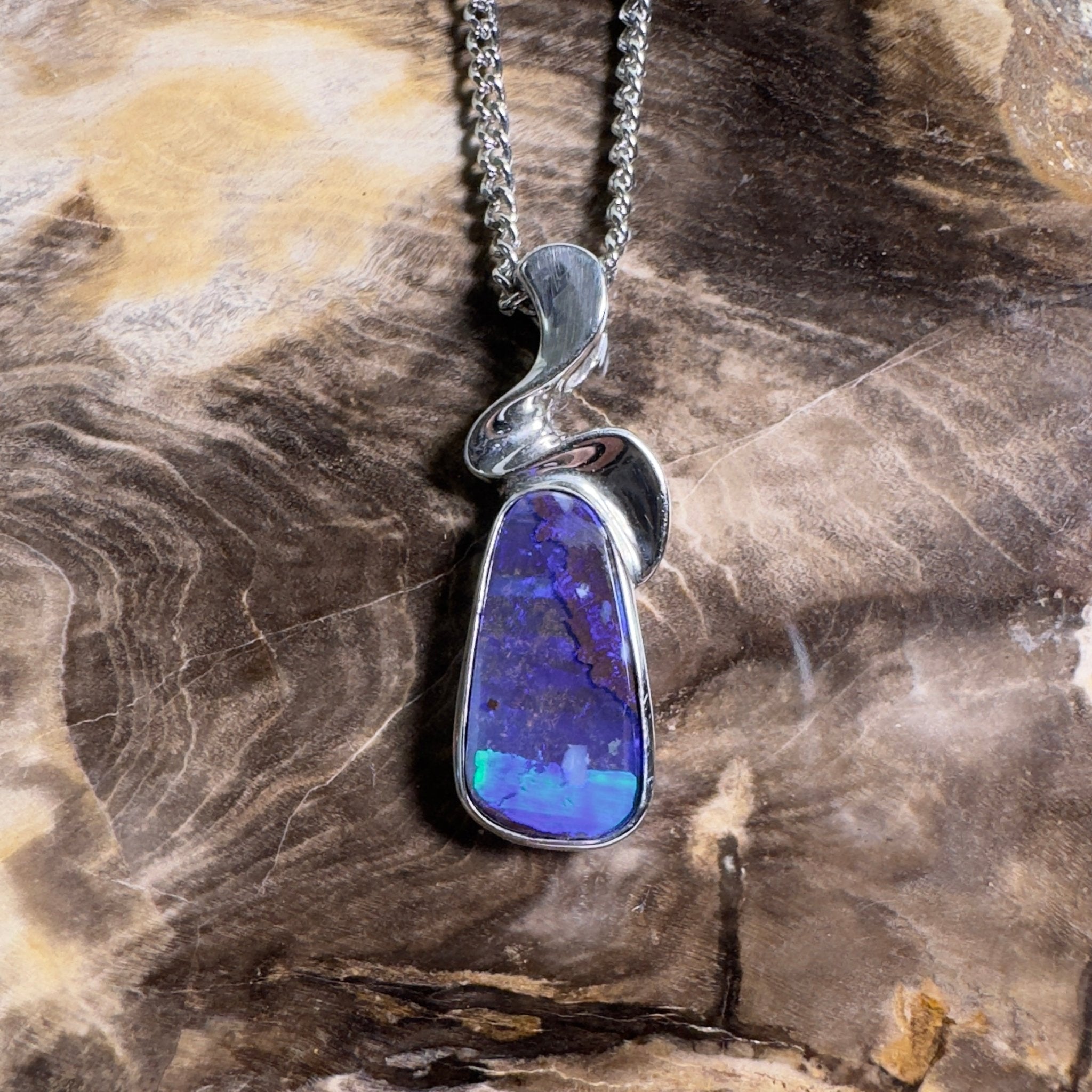 Musgrave Nightfall ~ Queensland Boulder Opal 925 Sterling Silver Pendant Necklace
