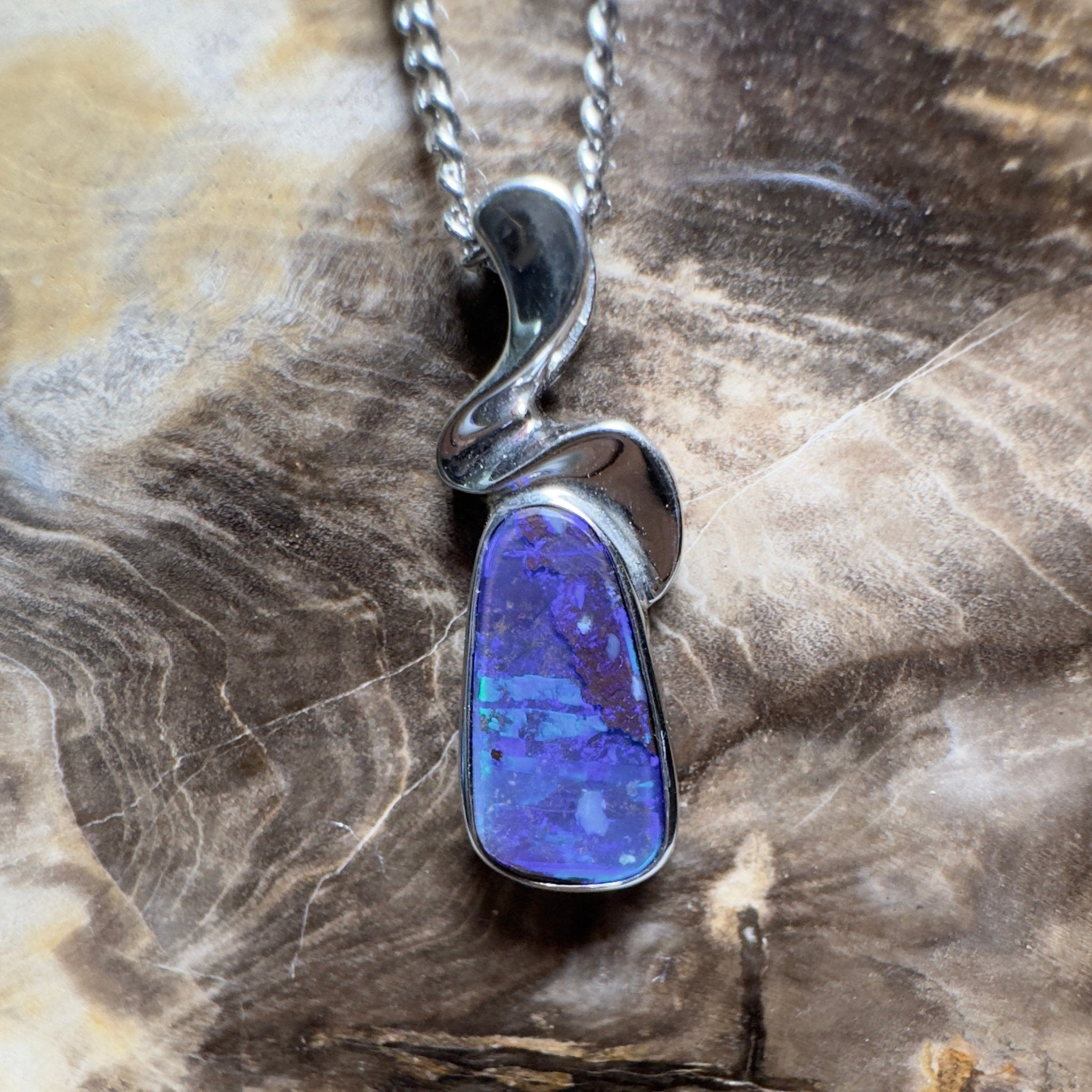Musgrave Nightfall ~ Queensland Boulder Opal 925 Sterling Silver Pendant Necklace